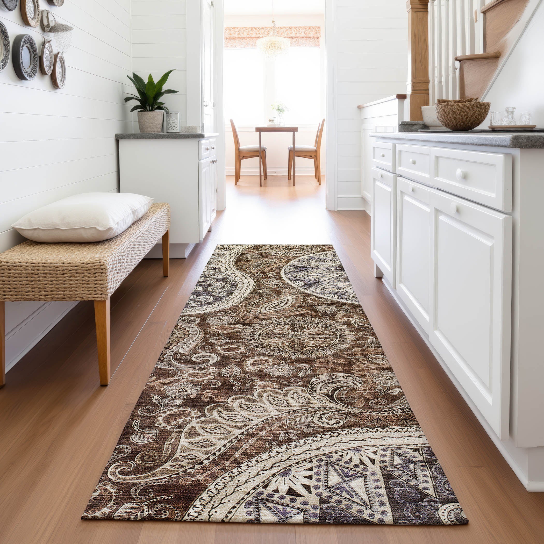 Prague Machine Washable Transitional Brown Rug 2'3" x 7'6" #shape_Runner