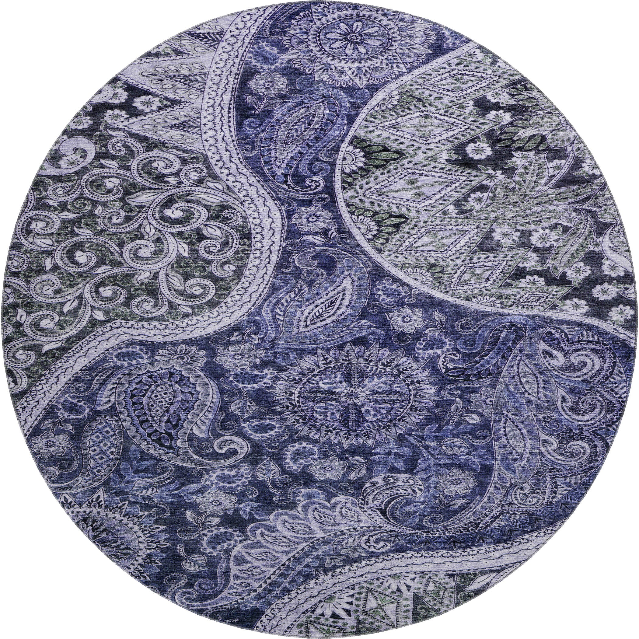 Prague Machine Washable Transitional Navy Blue Rug 8' x 8' #shape_Round