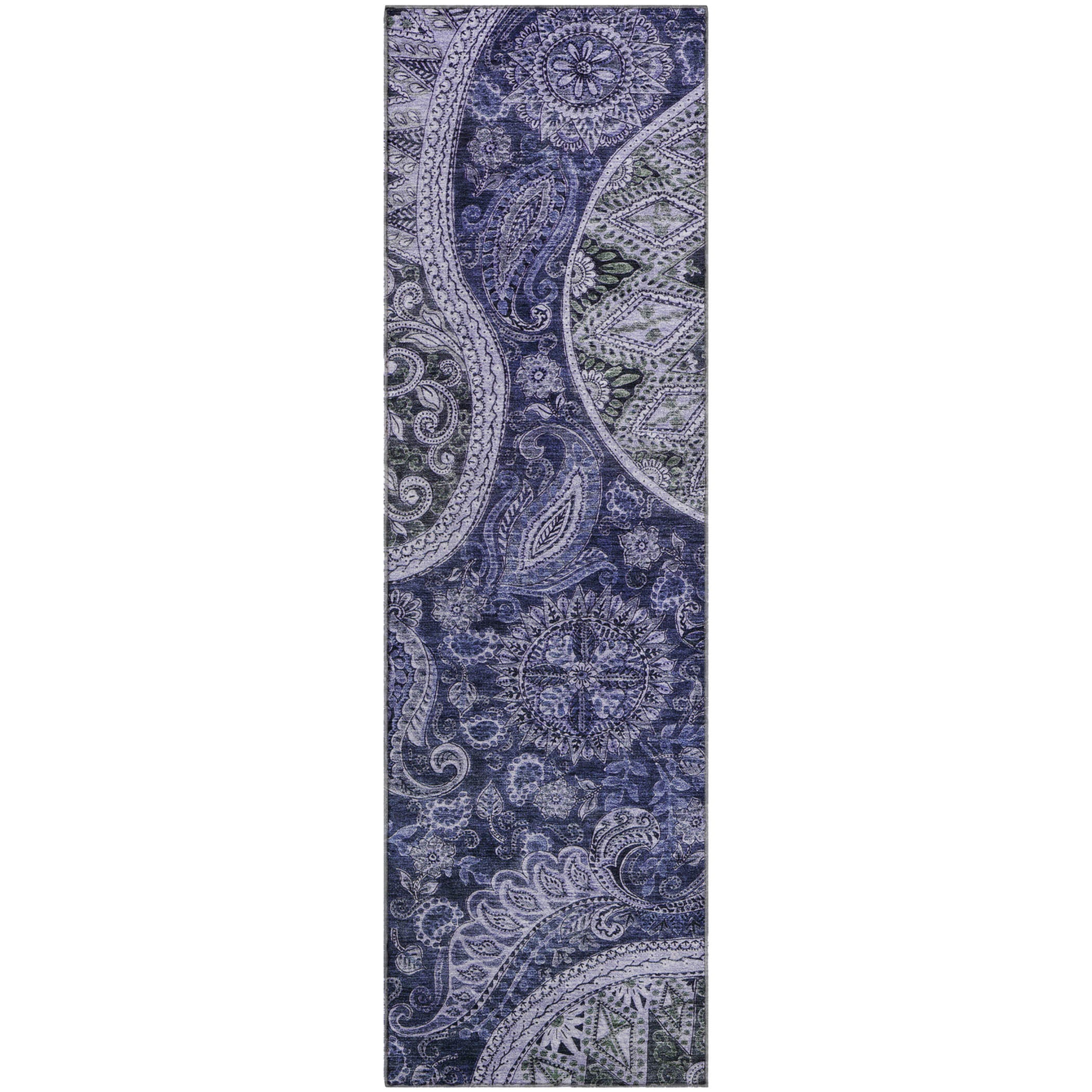 Prague Machine Washable Transitional Navy Blue Rug 2'3" x 7'6" #shape_Runner