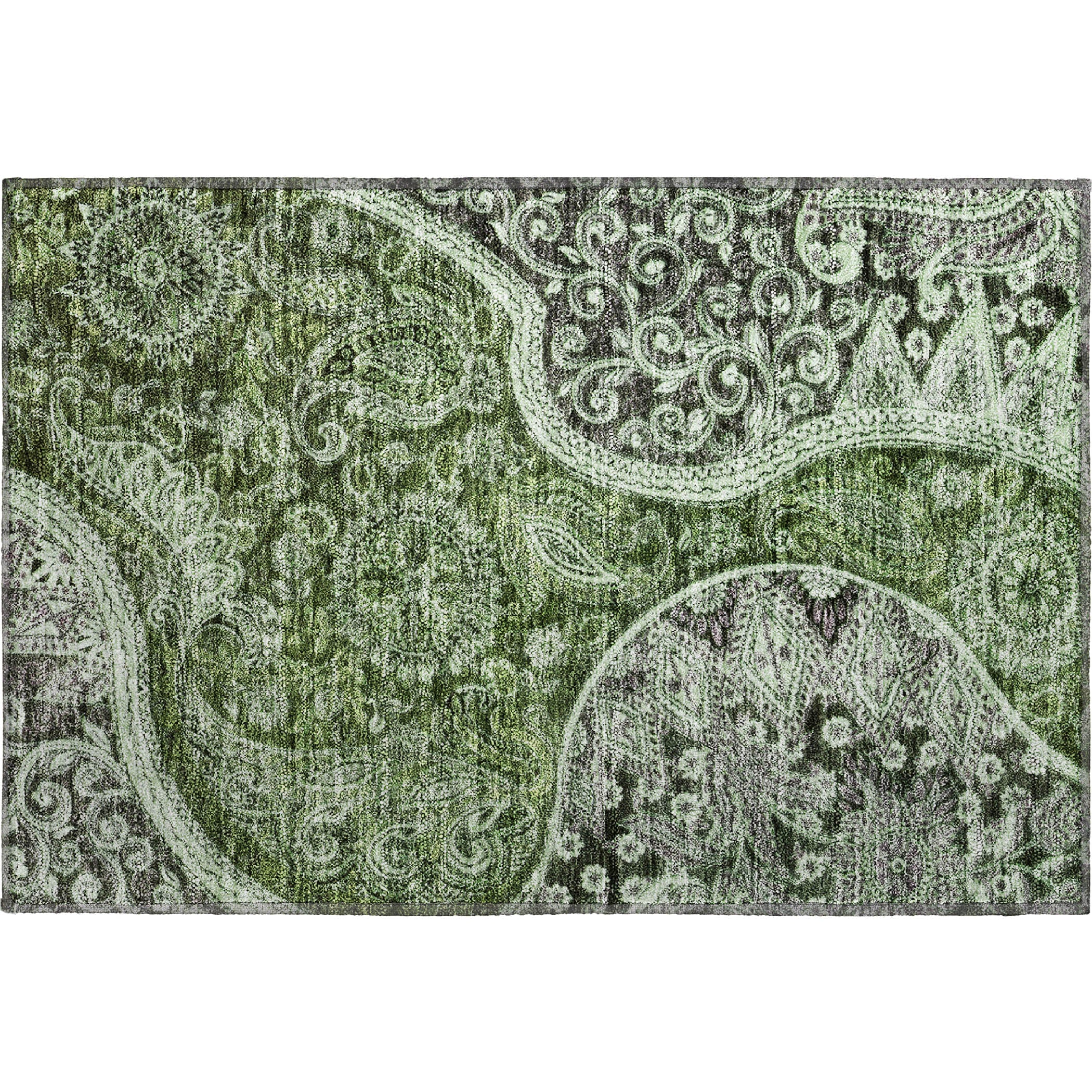 Prague Machine Washable Transitional Olive Green Rug 1'8" x 2'6" #shape_Rectangle