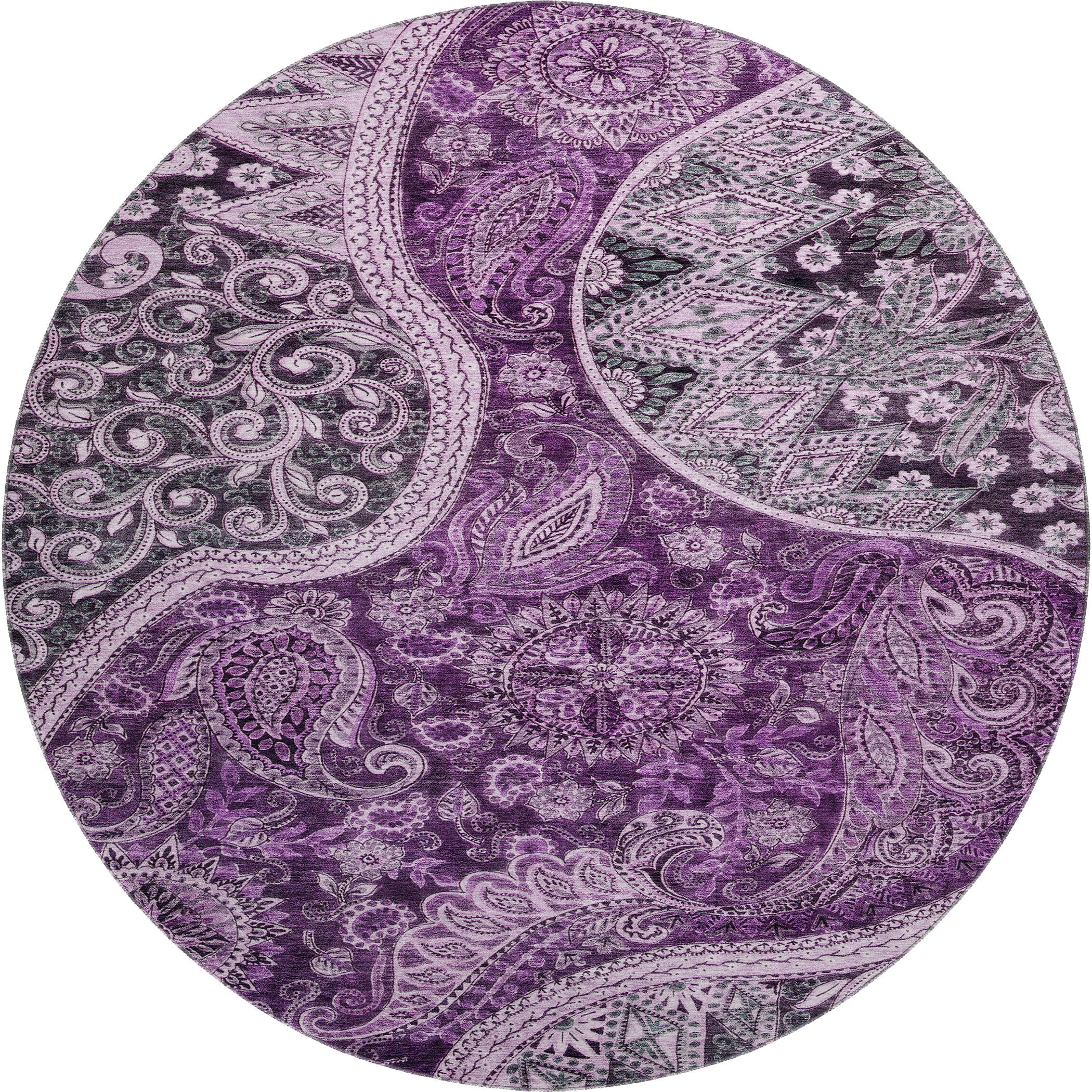 Prague Machine Washable Transitional Purple Rug 8' x 8' #shape_Round