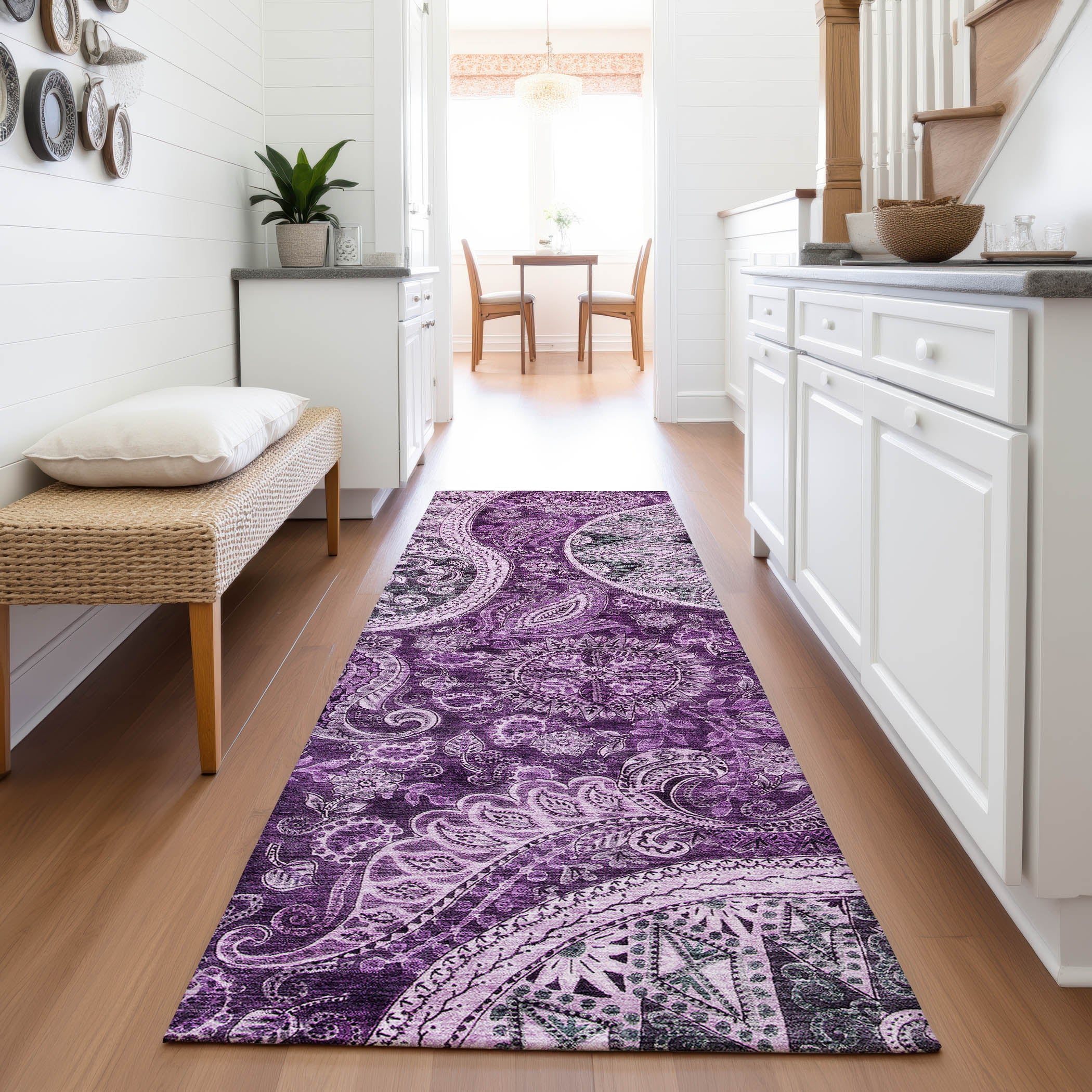 Prague Machine Washable Transitional Purple Rug 2'3" x 7'6" #shape_Runner