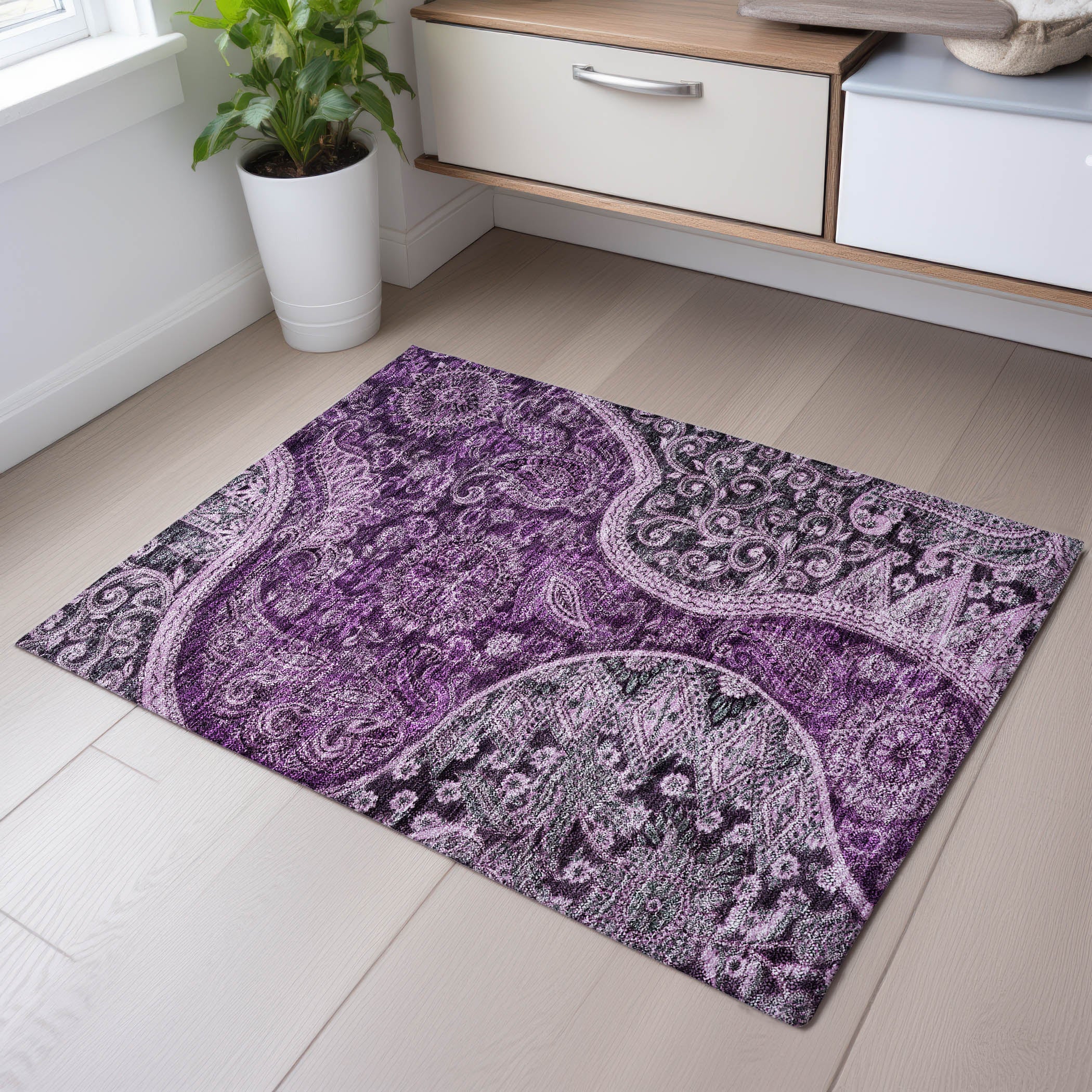 Prague Machine Washable Transitional Purple Rug 1'8" x 2'6" #shape_Rectangle