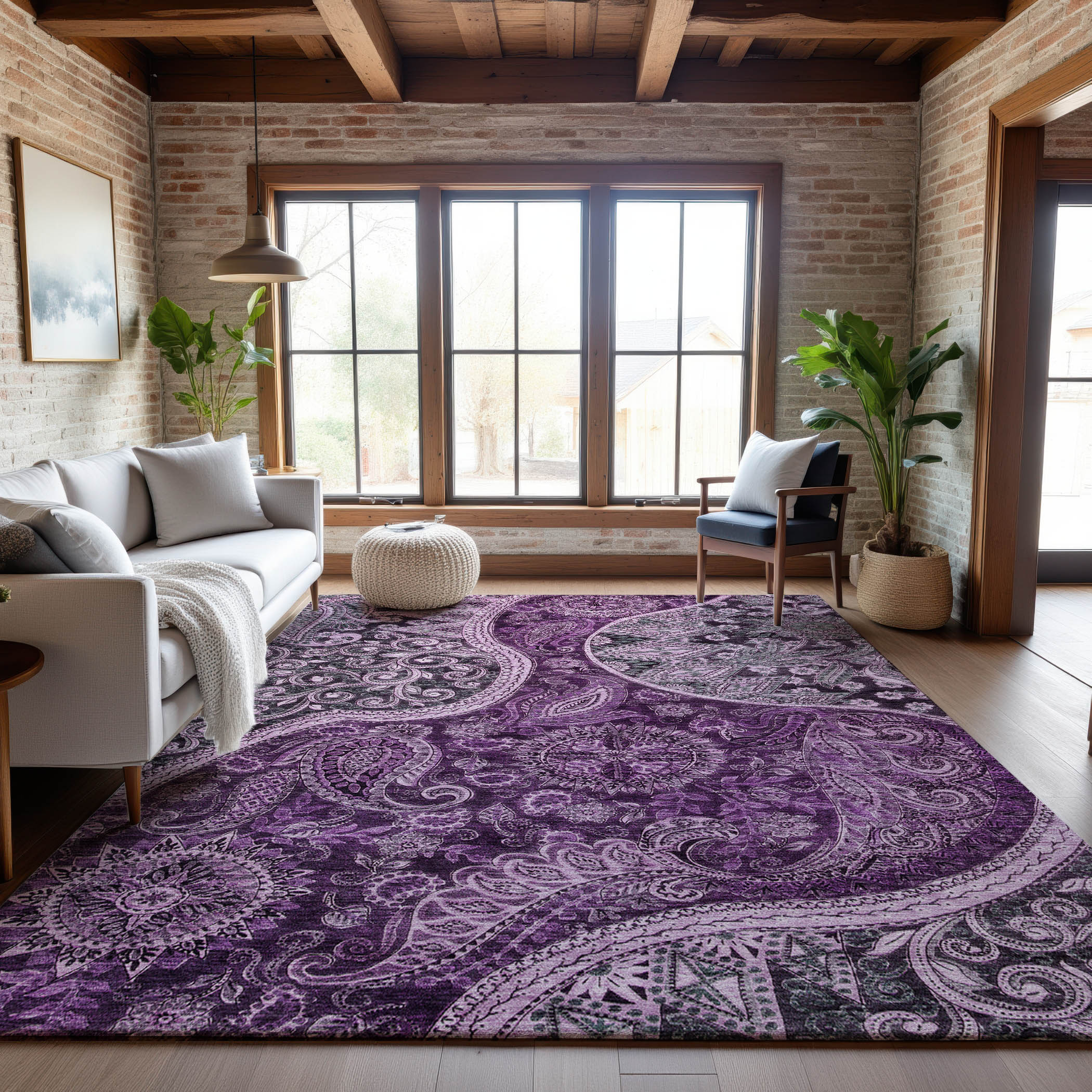 Prague Machine Washable Transitional Purple Rug 2'6" x 3'10" #shape_Rectangle