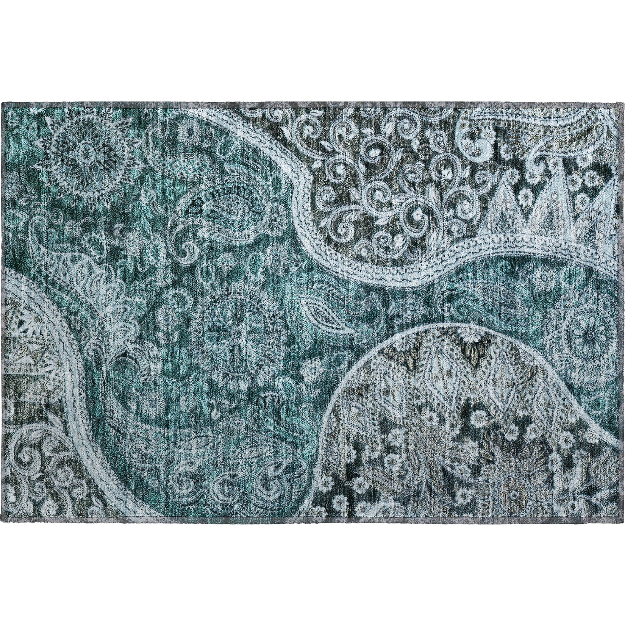 Prague Machine Washable Transitional Teal Rug 1'8" x 2'6" #shape_Rectangle
