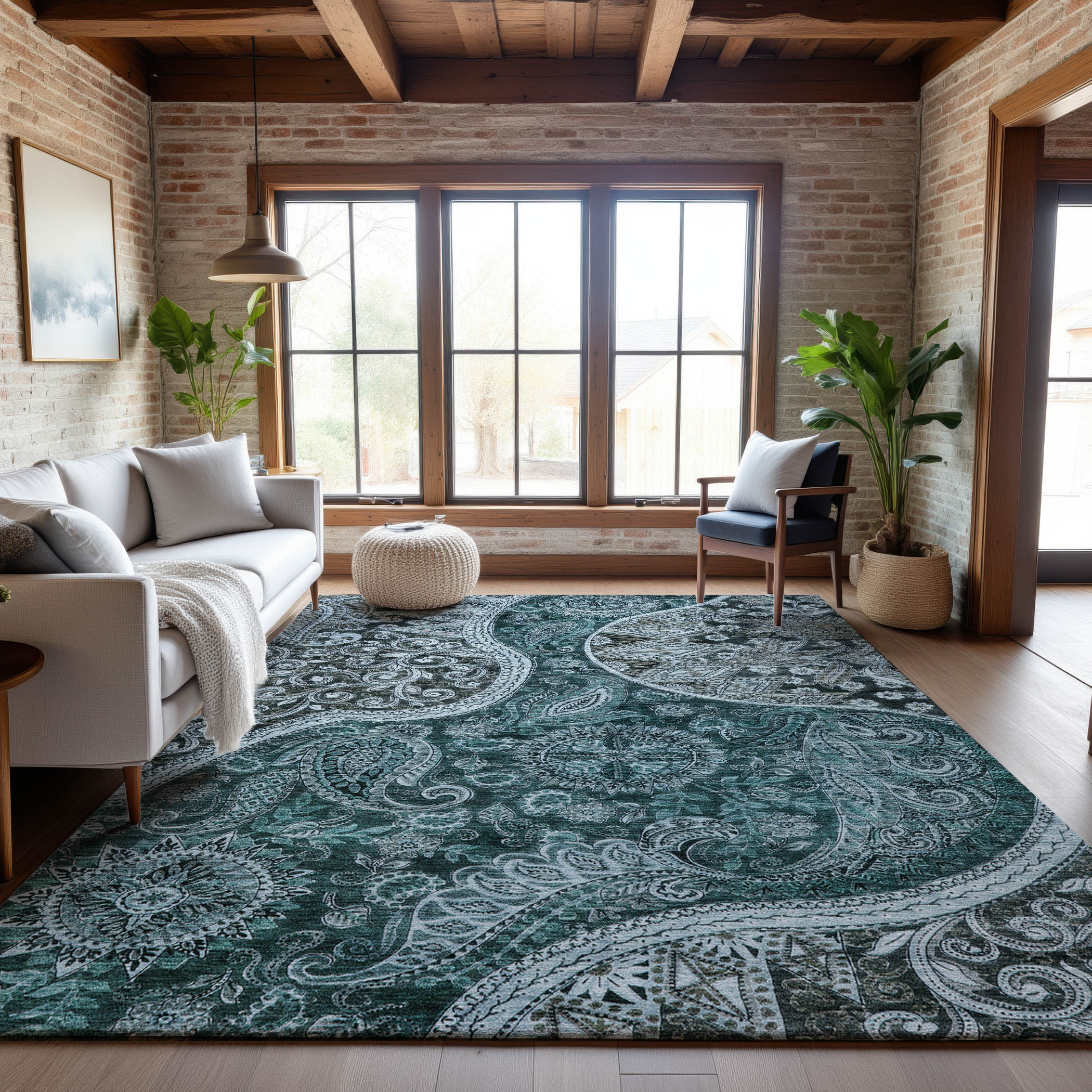 Prague Machine Washable Transitional Teal Rug 2'6" x 3'10" #shape_Rectangle