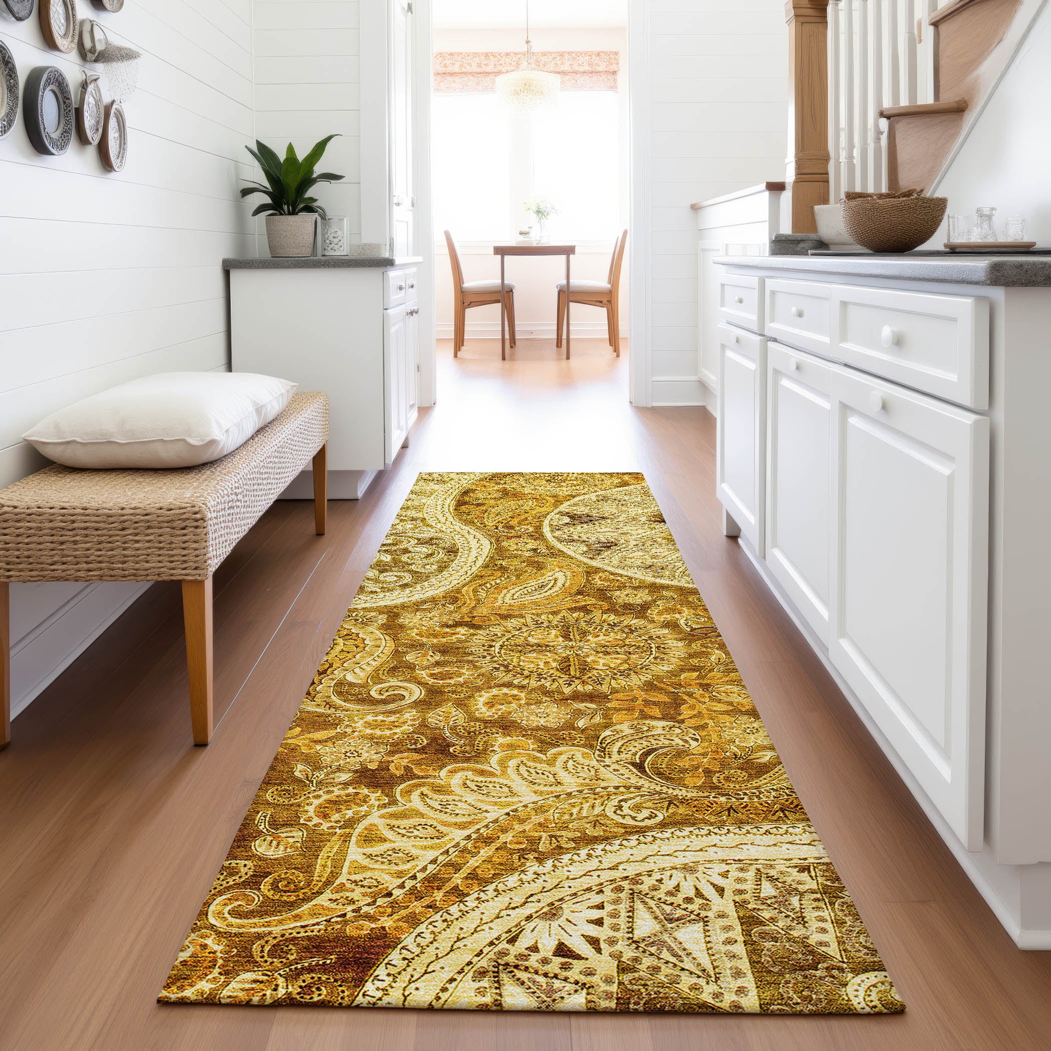 Prague Machine Washable Transitional Terracotta Orange Rug 2'3" x 7'6" #shape_Runner