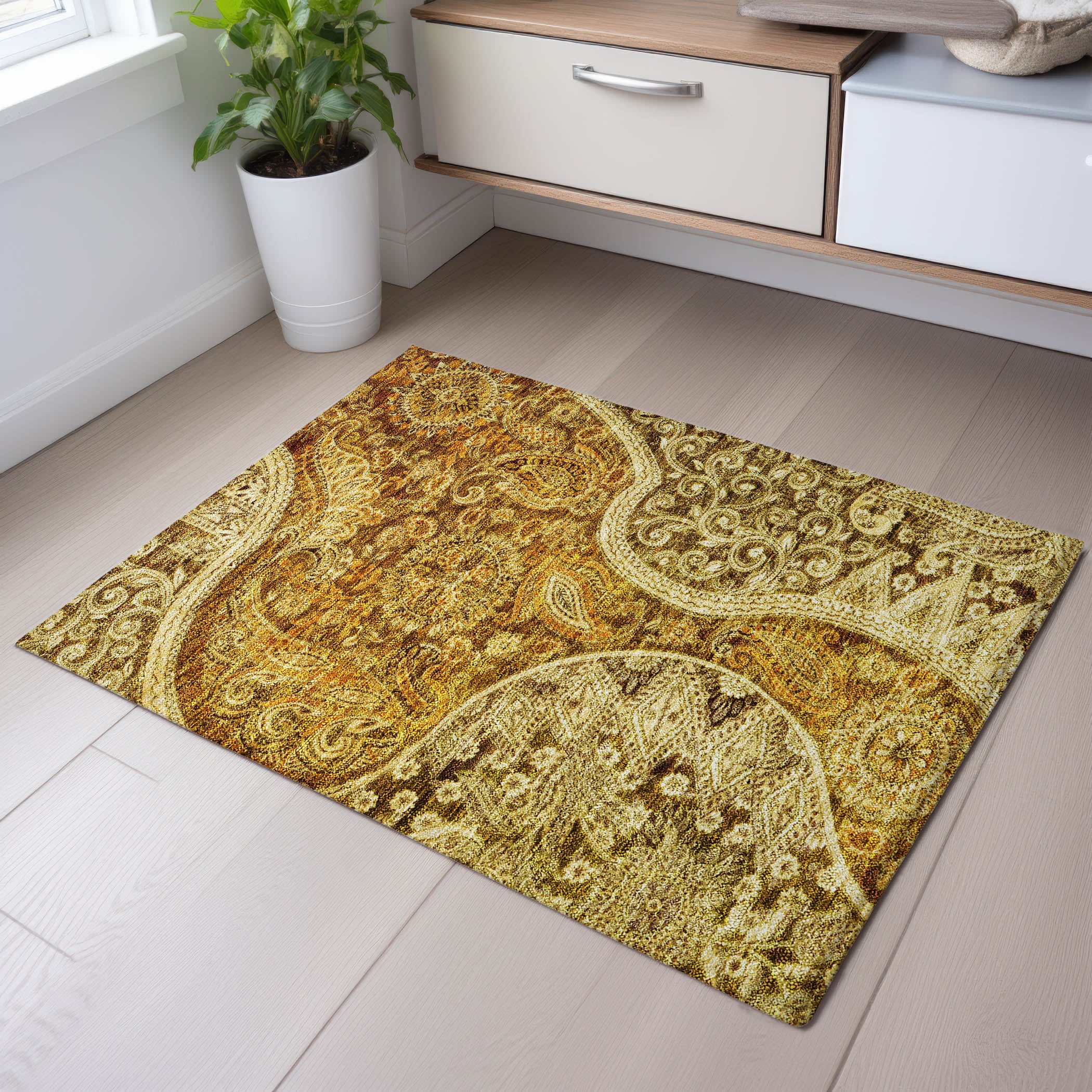 Prague Machine Washable Transitional Terracotta Orange Rug 1'8" x 2'6" #shape_Rectangle