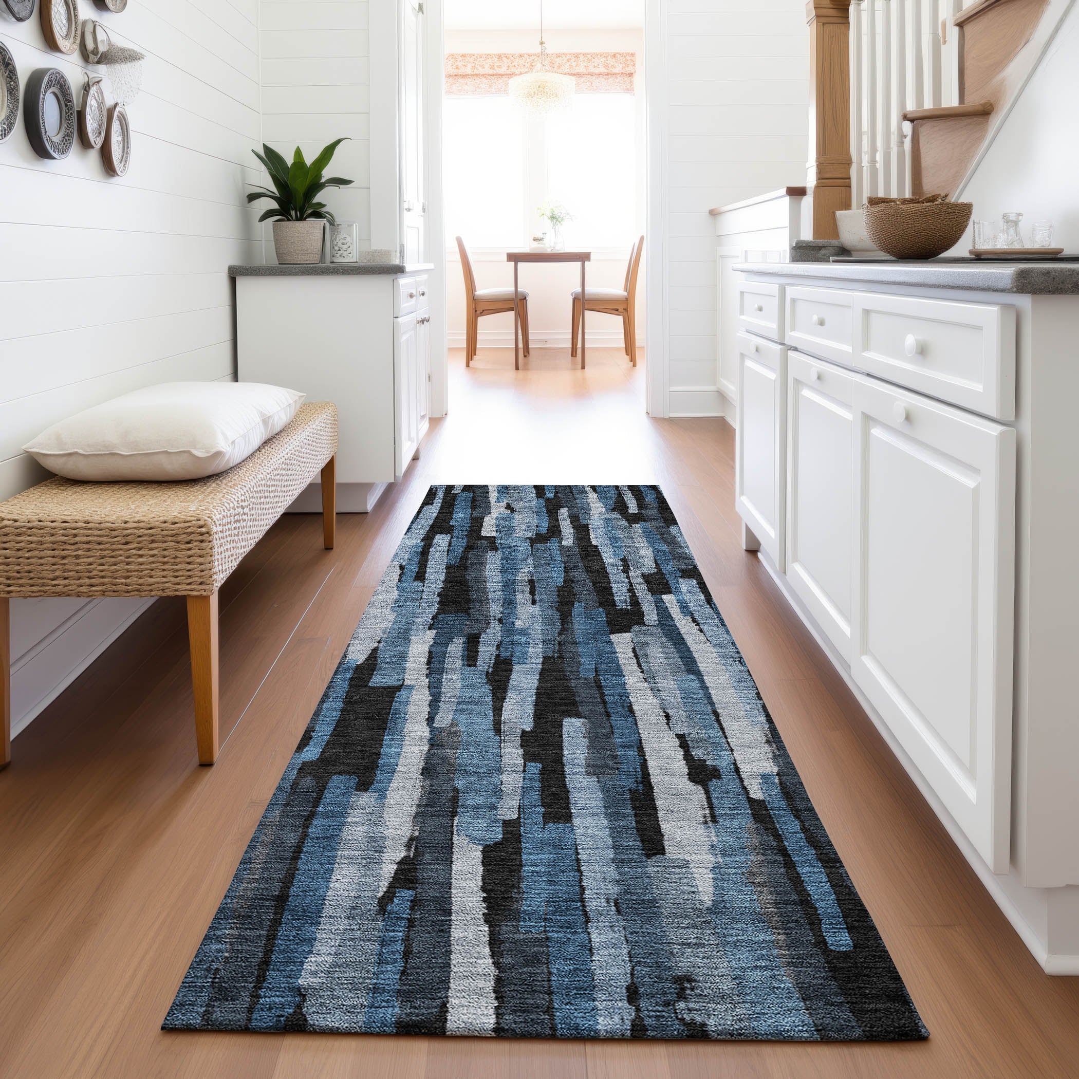 Siena Machine Washable Transitional Blue Rug 2'3" x 7'6" #shape_Runner
