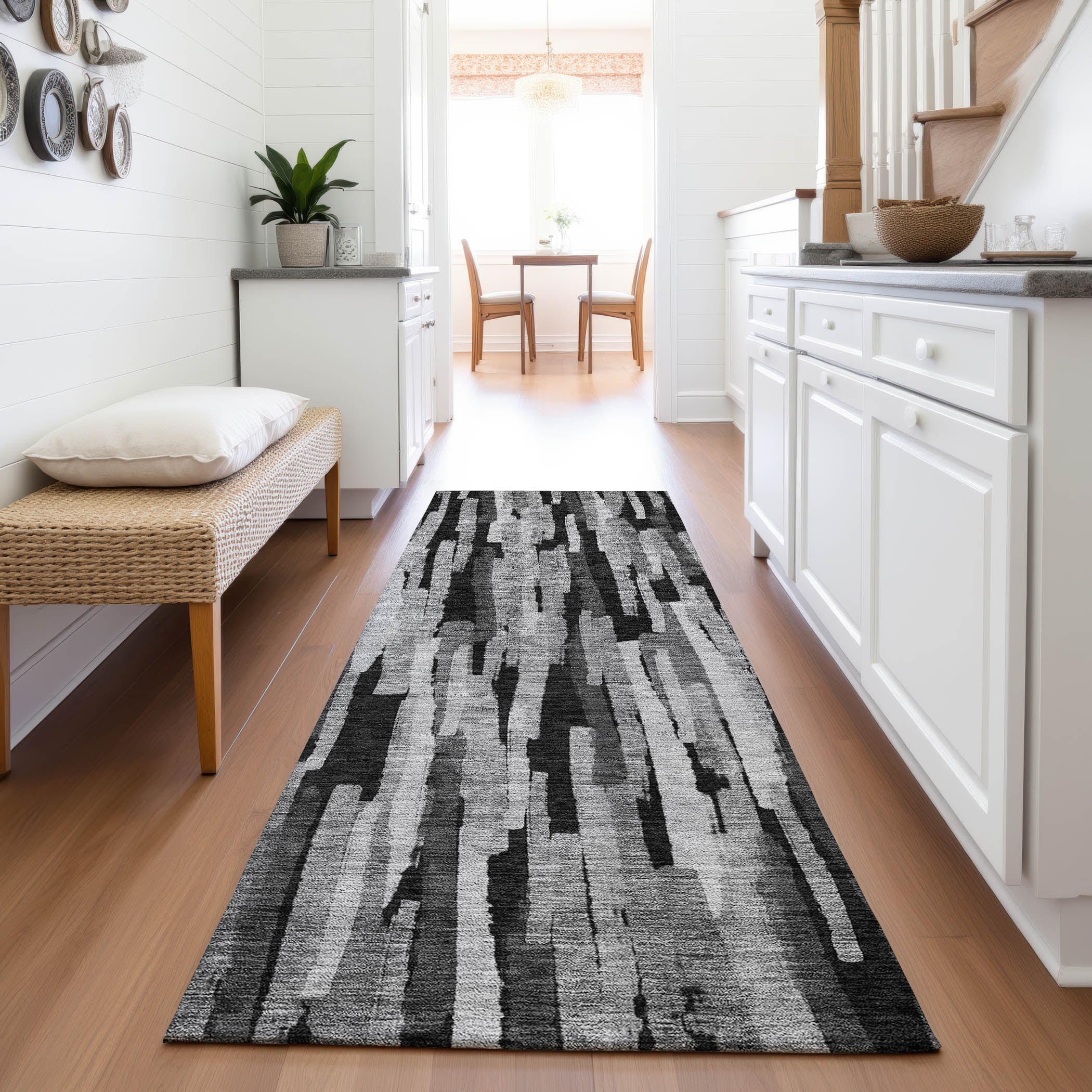 Siena Machine Washable Transitional Gray Rug 2'3" x 7'6" #shape_Runner