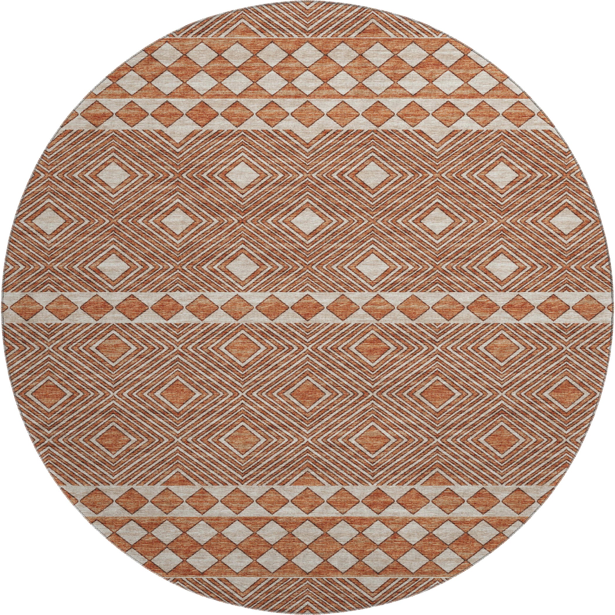 Montevideo Machine Washable Transitional Canyon Red Rug 8' x 8' #shape_Round