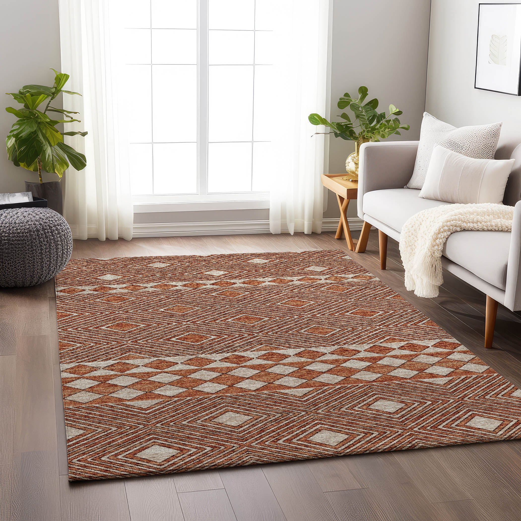Montevideo Machine Washable Transitional Canyon Red Rug 2'6" x 3'10" #shape_Rectangle