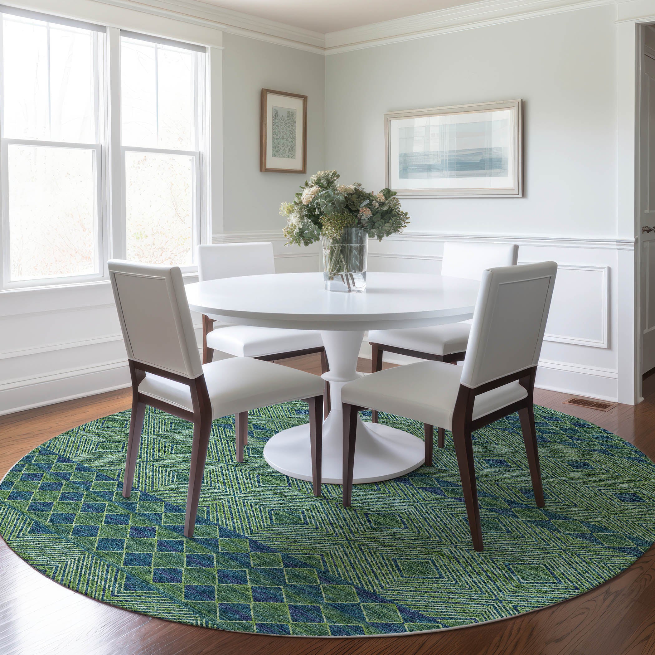 Montevideo Machine Washable Transitional Green Rug 8' x 8' #shape_Round