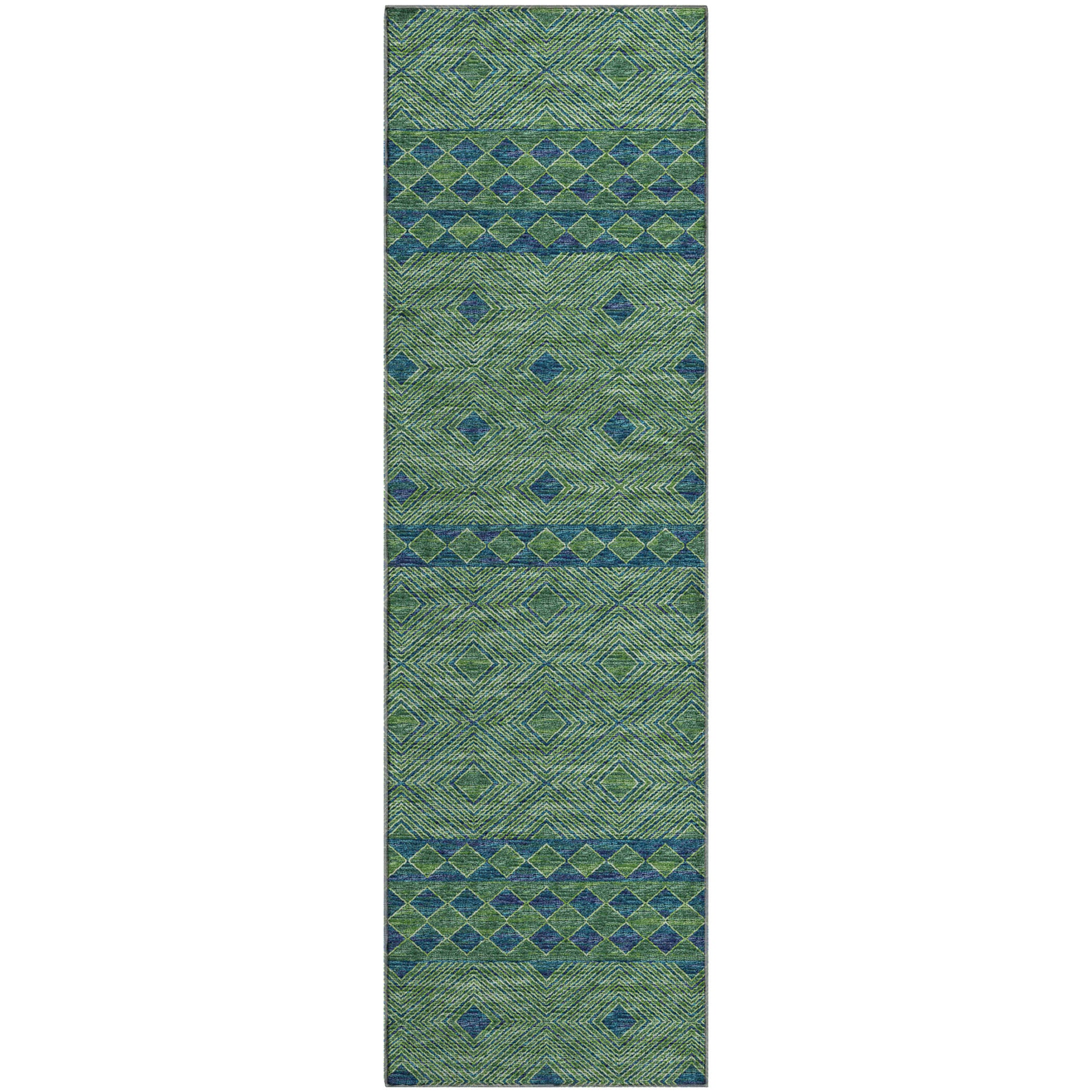 Montevideo Machine Washable Transitional Green Rug 2'3" x 7'6" #shape_Runner