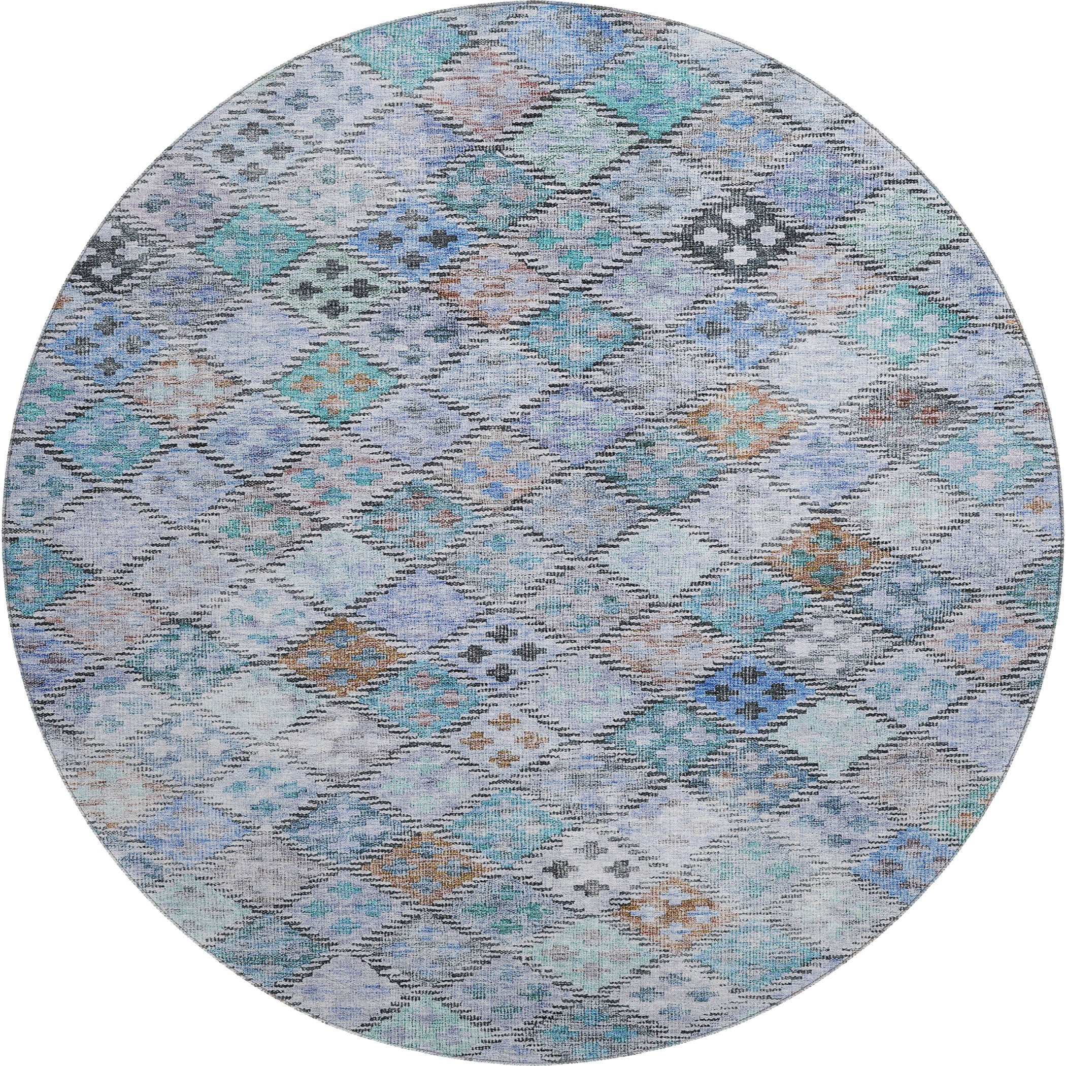 Antigua Machine Washable Transitional Blue Rug 8' x 8' #shape_Round