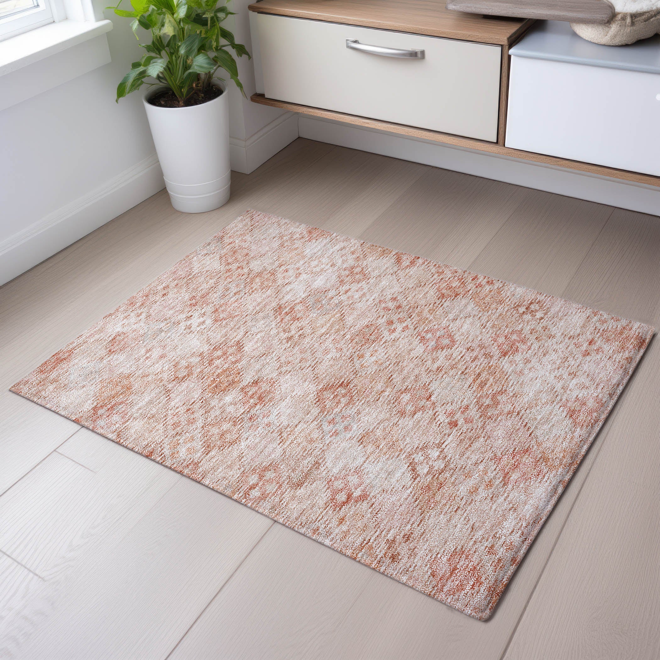 Antigua Machine Washable Transitional Pink Rug 1'8" x 2'6" #shape_Rectangle