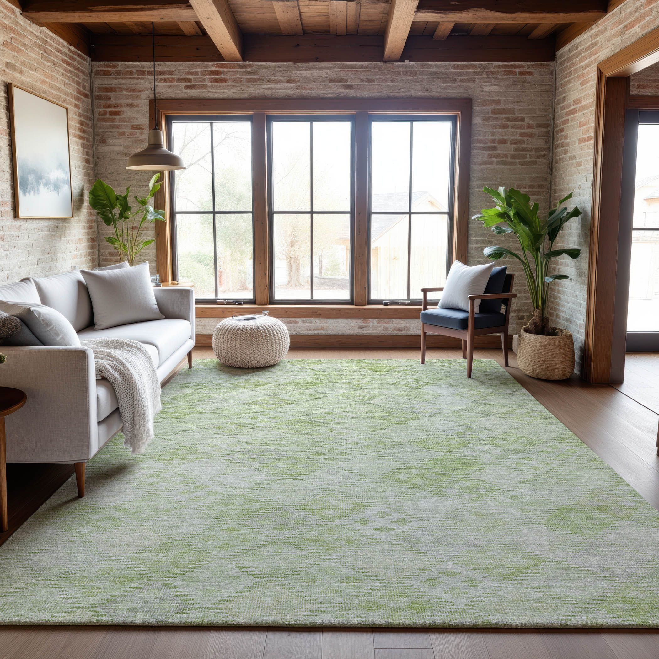Antigua Machine Washable Transitional Sage Green Rug 2'6" x 3'10" #shape_Rectangle