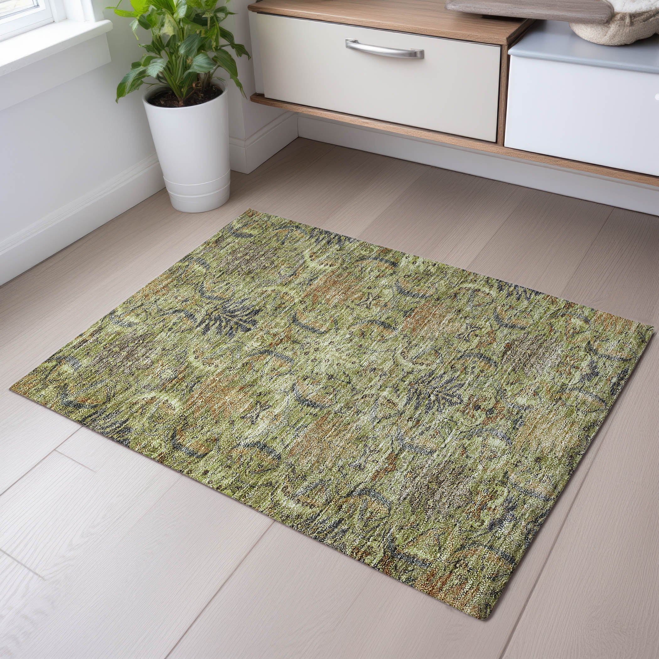 Siena Machine Washable Transitional Aloe Green Rug 1'8" x 2'6" #shape_Rectangle