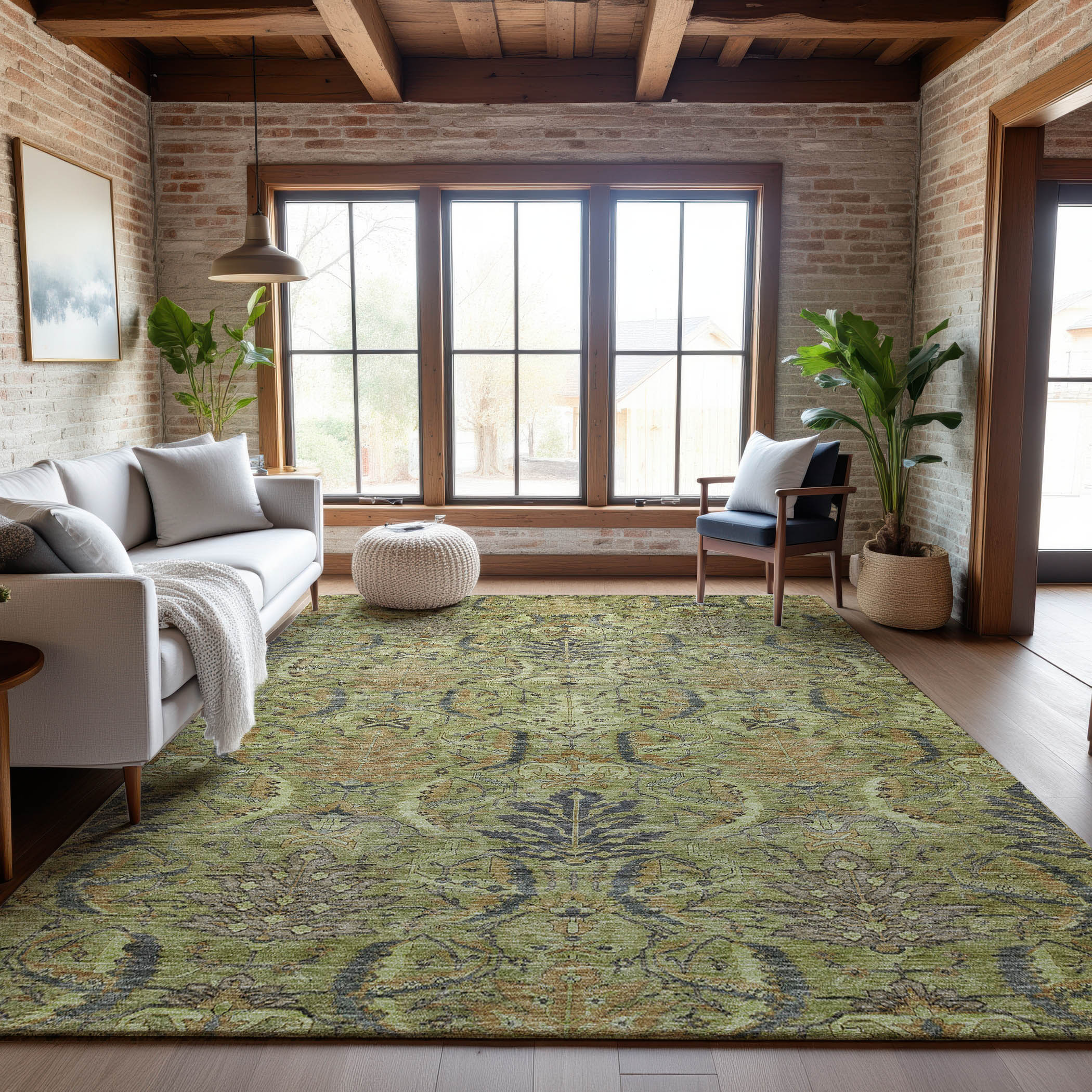Siena Machine Washable Transitional Aloe Green Rug 2'6" x 3'10" #shape_Rectangle