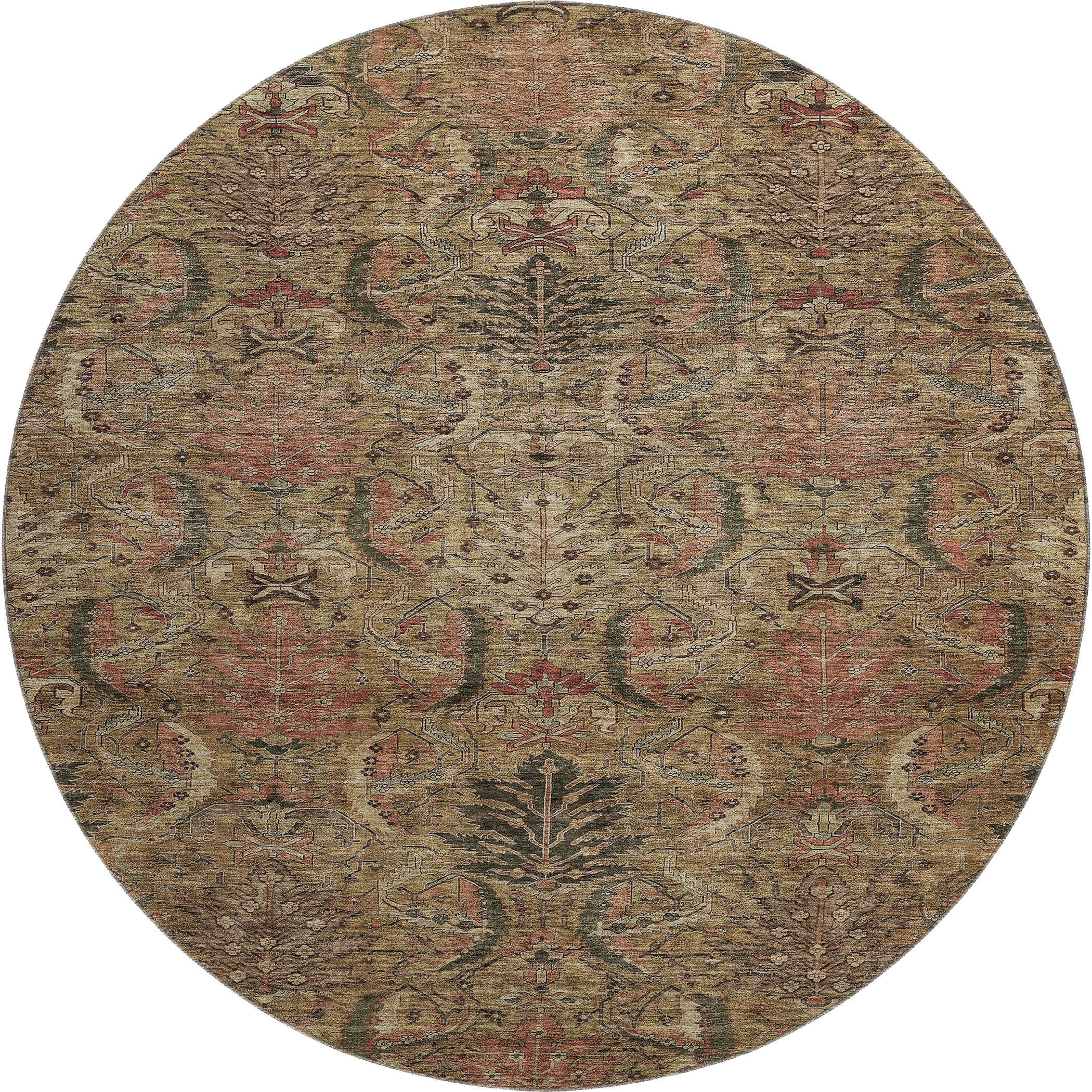 Siena Machine Washable Transitional Brown Rug 8' x 8' #shape_Round