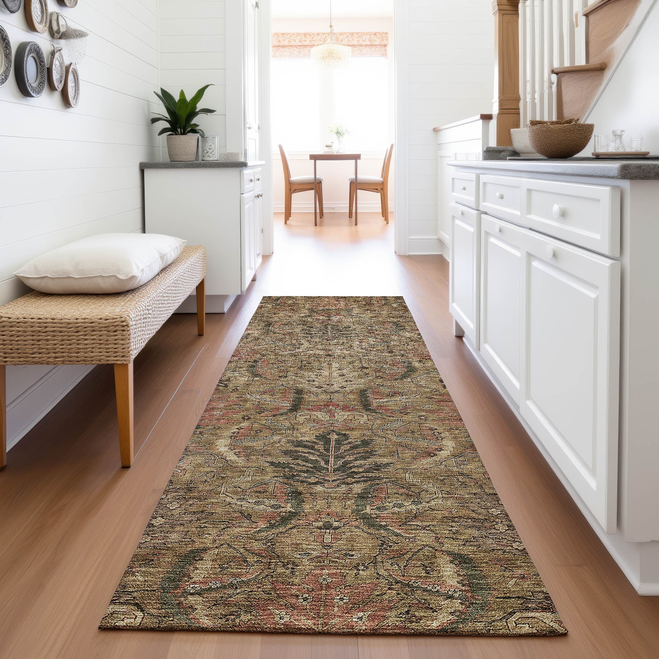 Siena Machine Washable Transitional Brown Rug 2'3" x 7'6" #shape_Runner