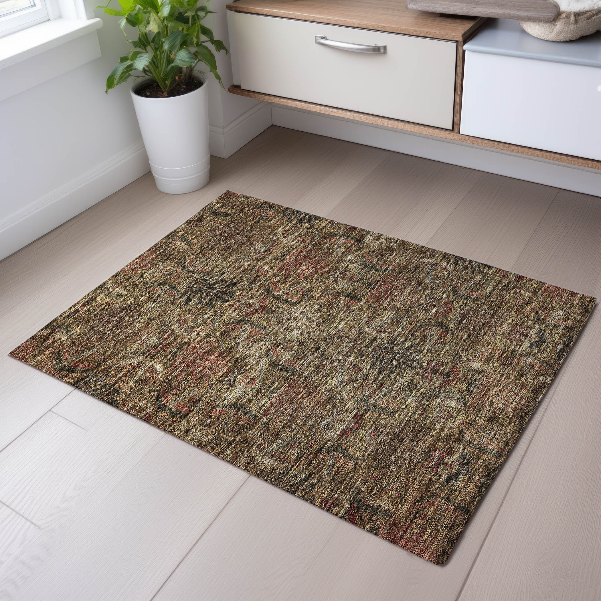 Siena Machine Washable Transitional Brown Rug 1'8" x 2'6" #shape_Rectangle