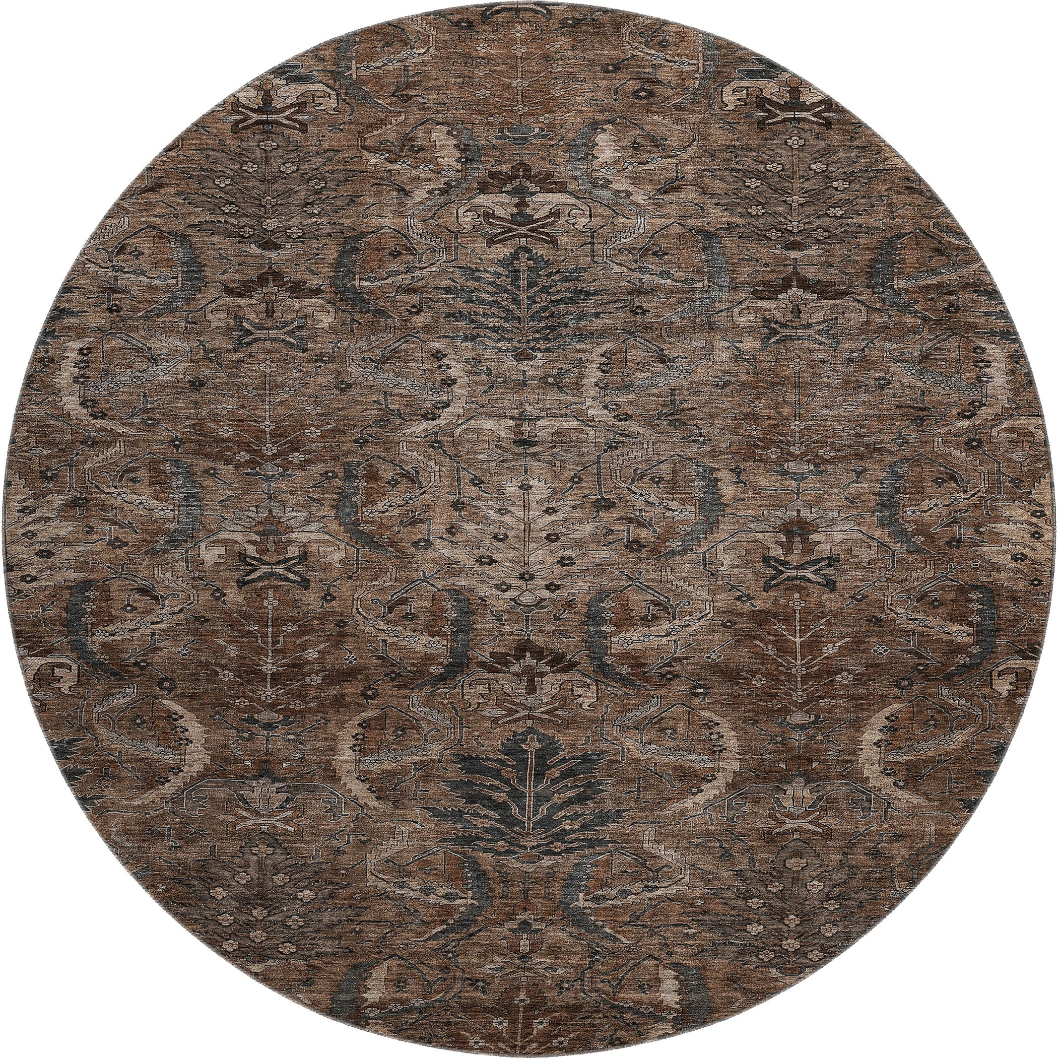 Siena Machine Washable Transitional Fudge Brown Rug 8' x 8' #shape_Round
