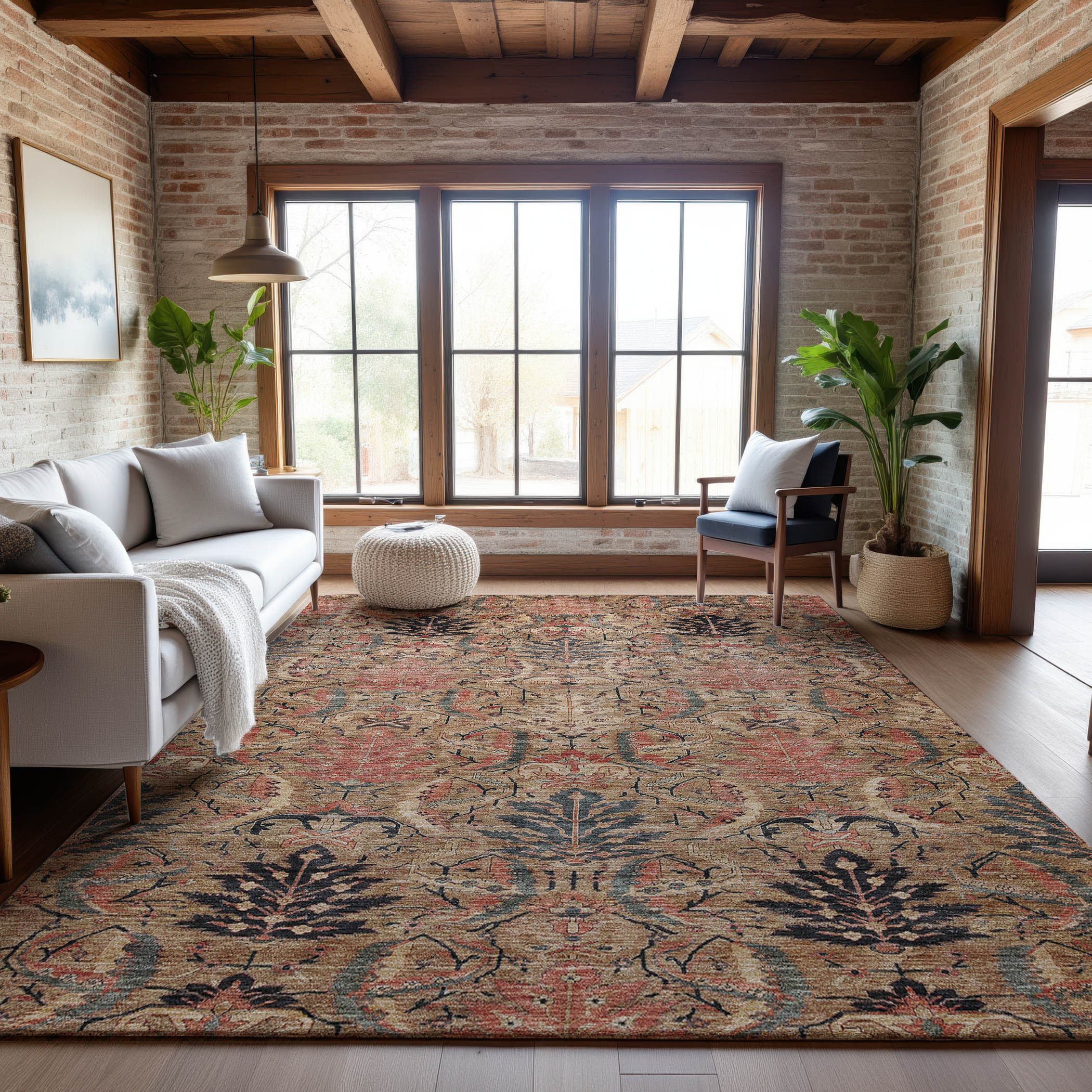 Siena Machine Washable Transitional Khaki Brown Rug 2'6" x 3'10" #shape_Rectangle