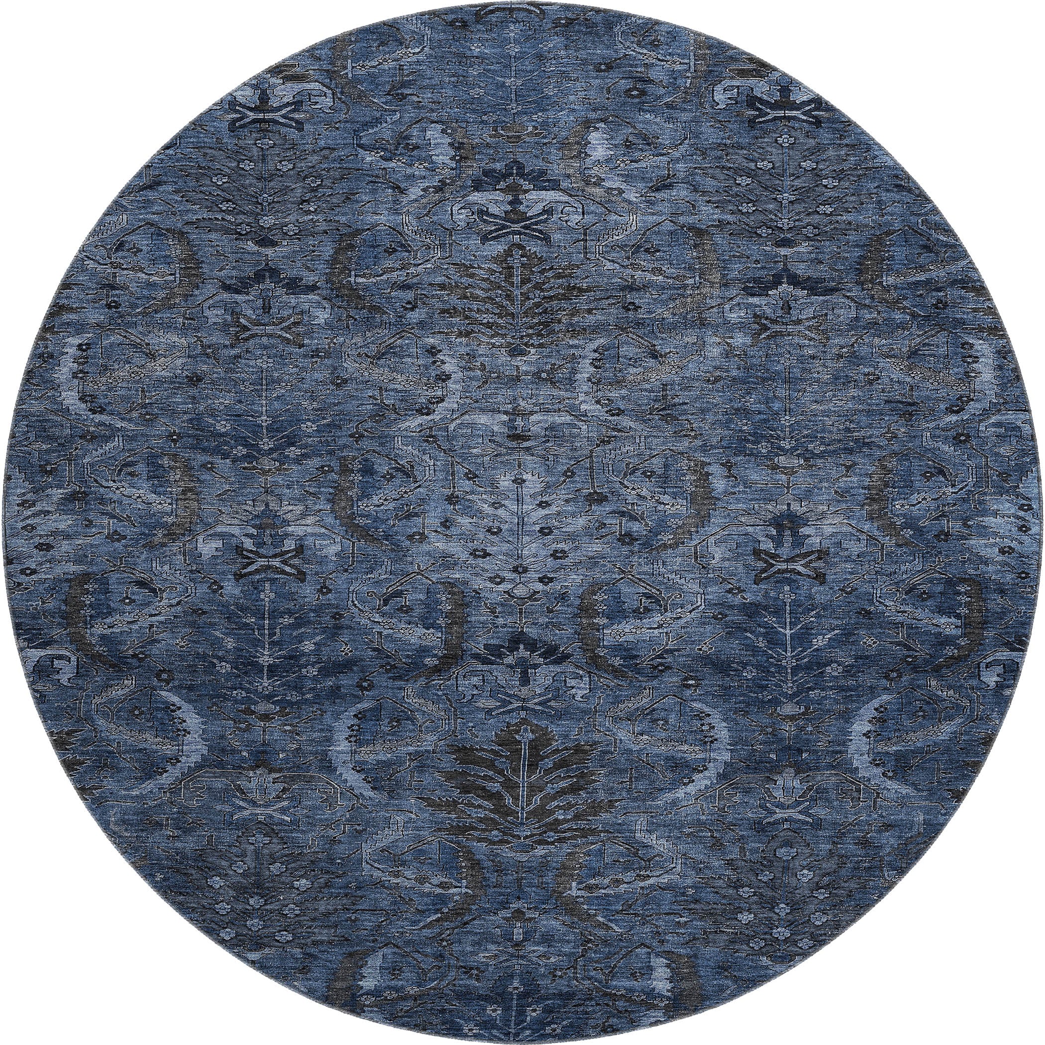 Siena Machine Washable Transitional Navy Blue Rug 8' x 8' #shape_Round