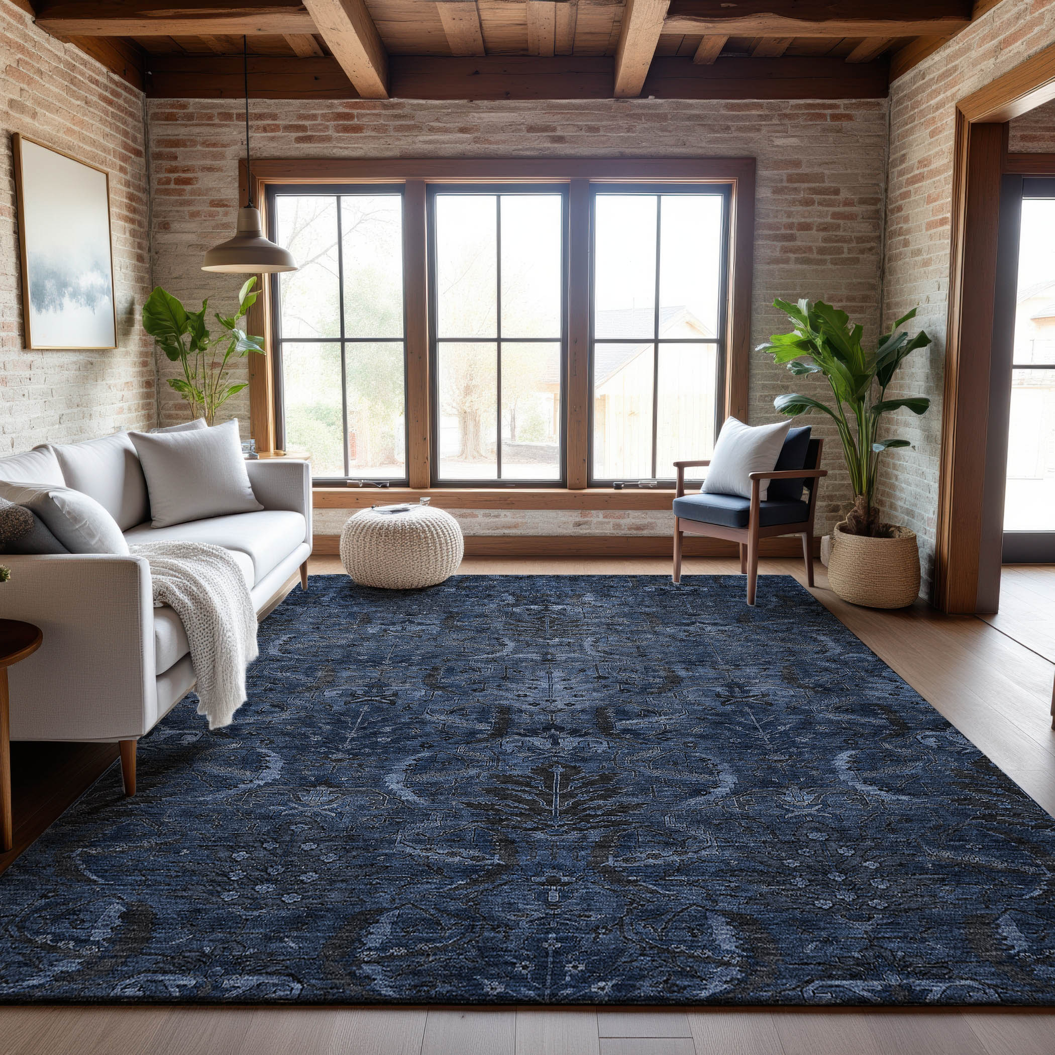 Siena Machine Washable Transitional Navy Blue Rug 2'6" x 3'10" #shape_Rectangle