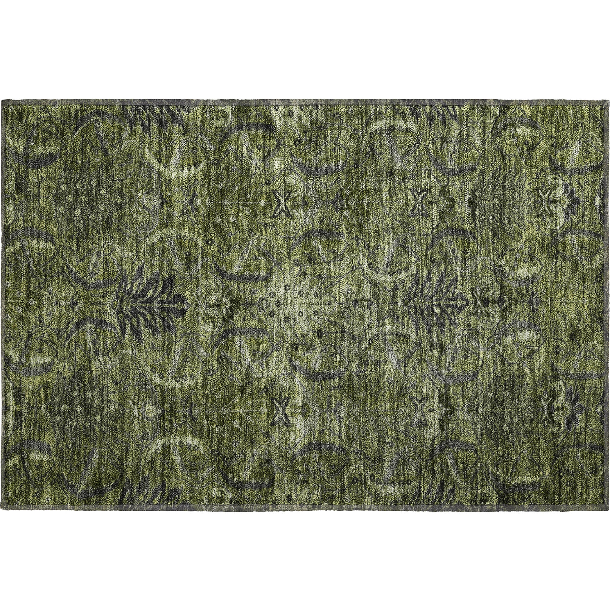 Siena Machine Washable Transitional Olive Green Rug 1'8" x 2'6" #shape_Rectangle
