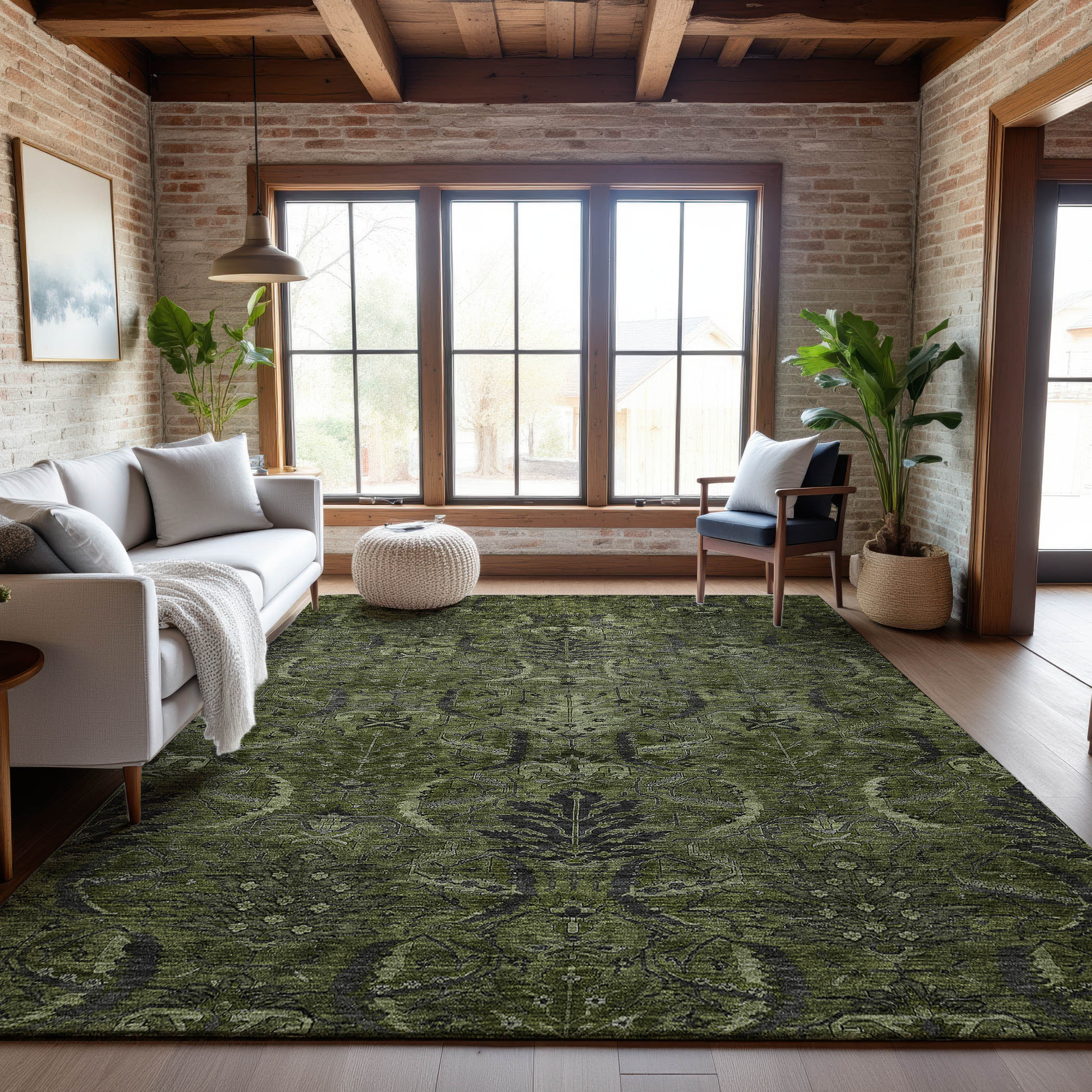 Siena Machine Washable Transitional Olive Green Rug 2'6" x 3'10" #shape_Rectangle