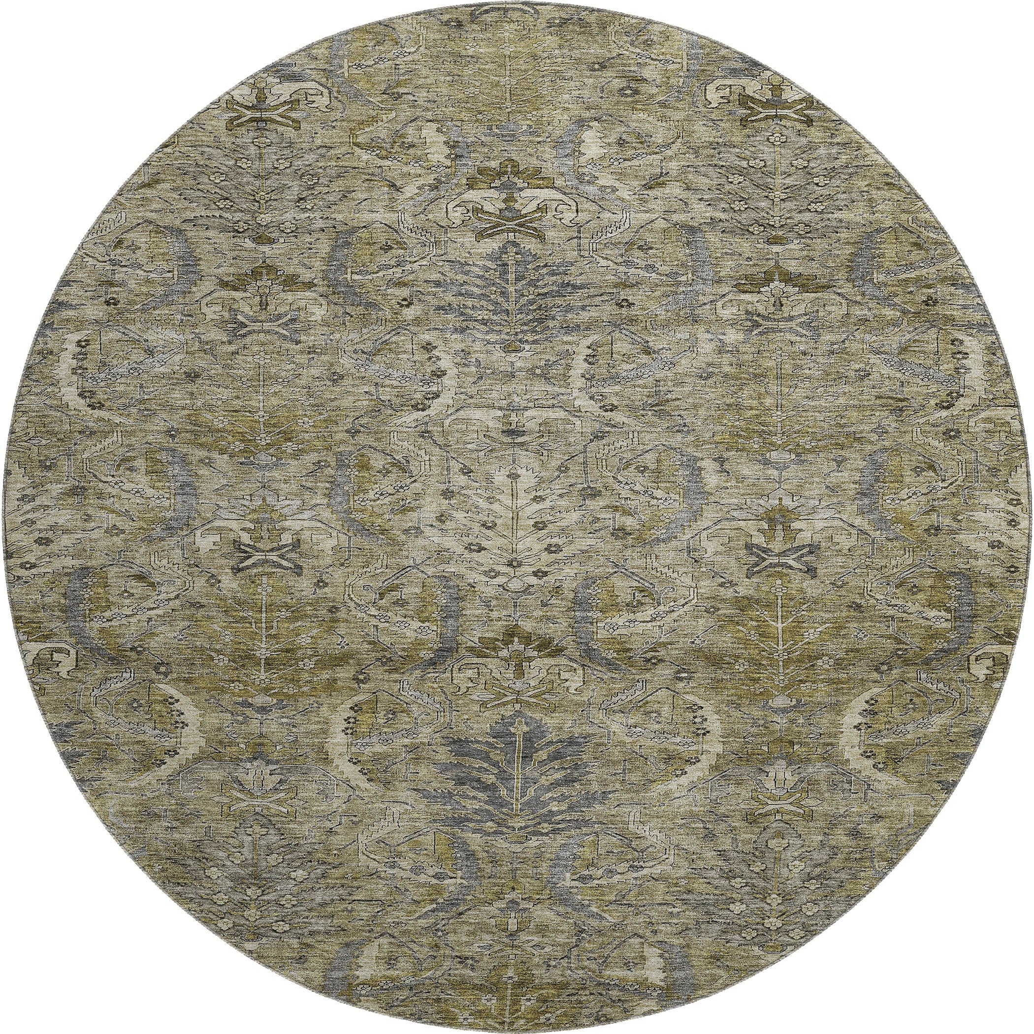 Siena Machine Washable Transitional Taupe Brown Rug 8' x 8' #shape_Round