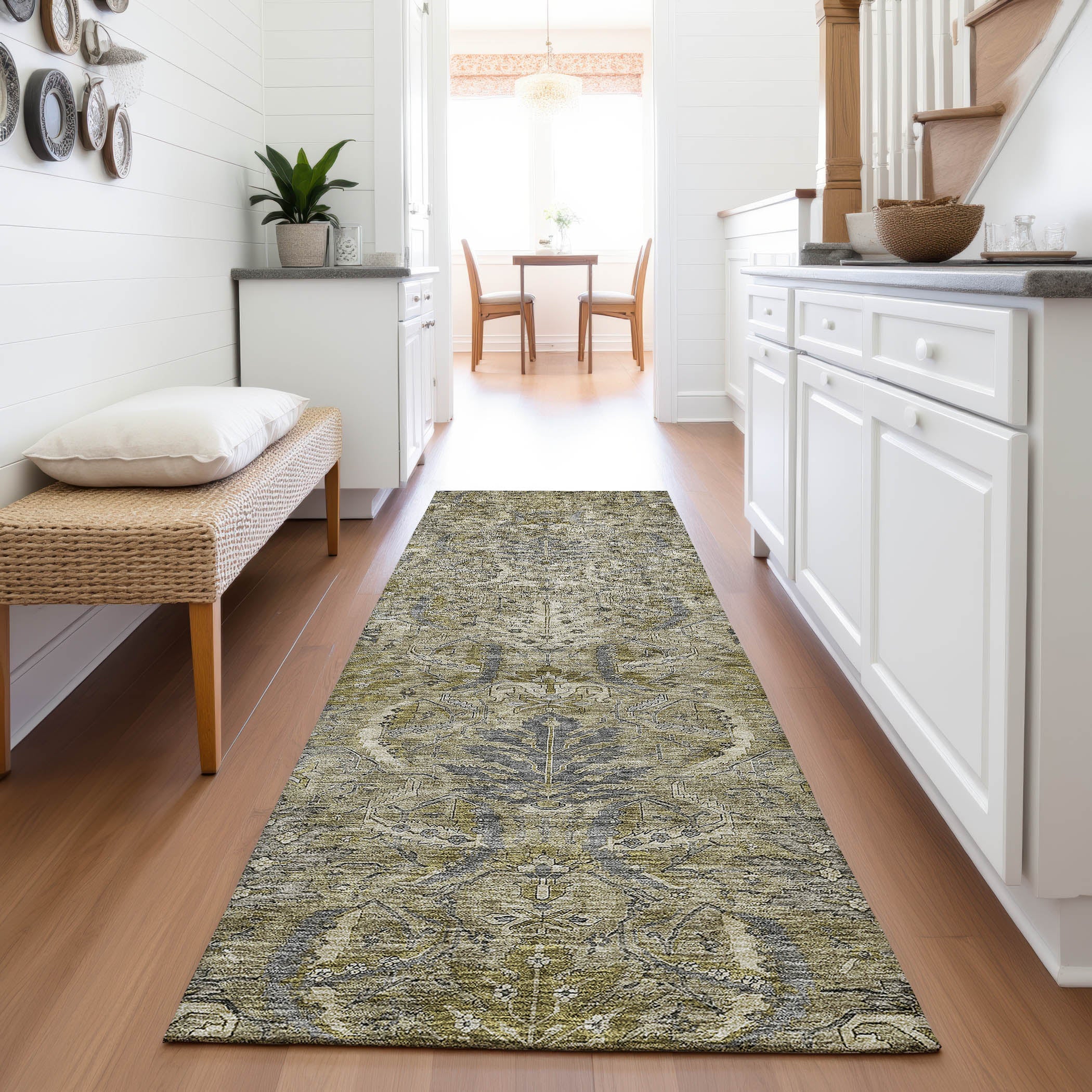 Siena Machine Washable Transitional Taupe Brown Rug 2'3" x 7'6" #shape_Runner