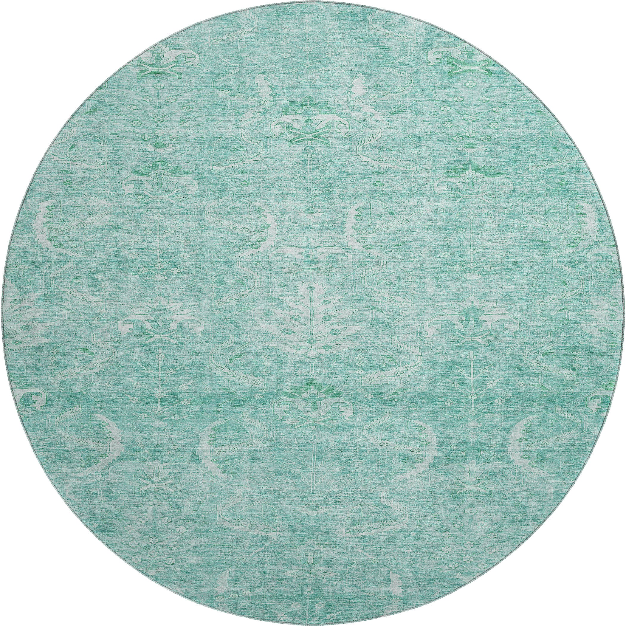 Seoul Machine Washable Transitional Aqua Teal Rug 8' x 8' #shape_Round