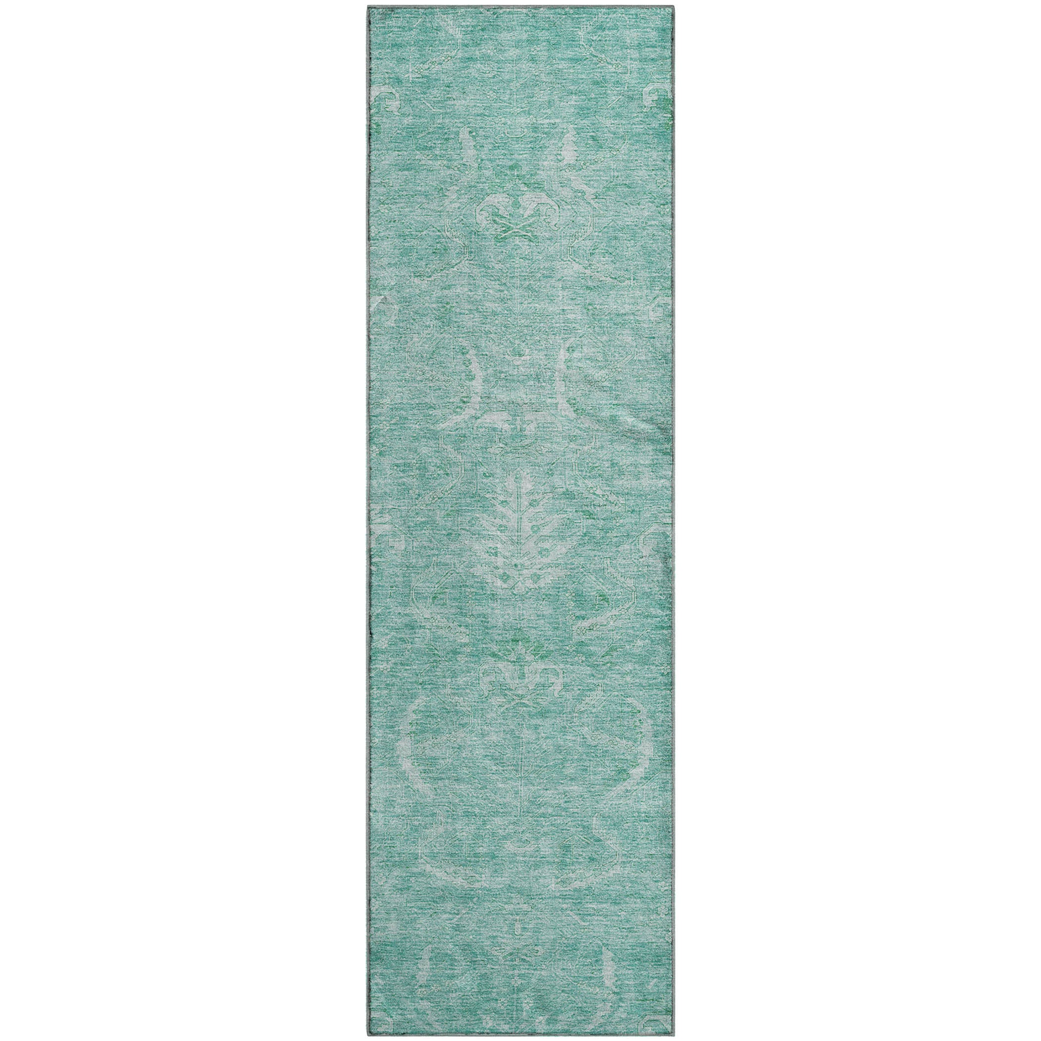 Seoul Machine Washable Transitional Aqua Teal Rug 2'3" x 7'6" #shape_Runner