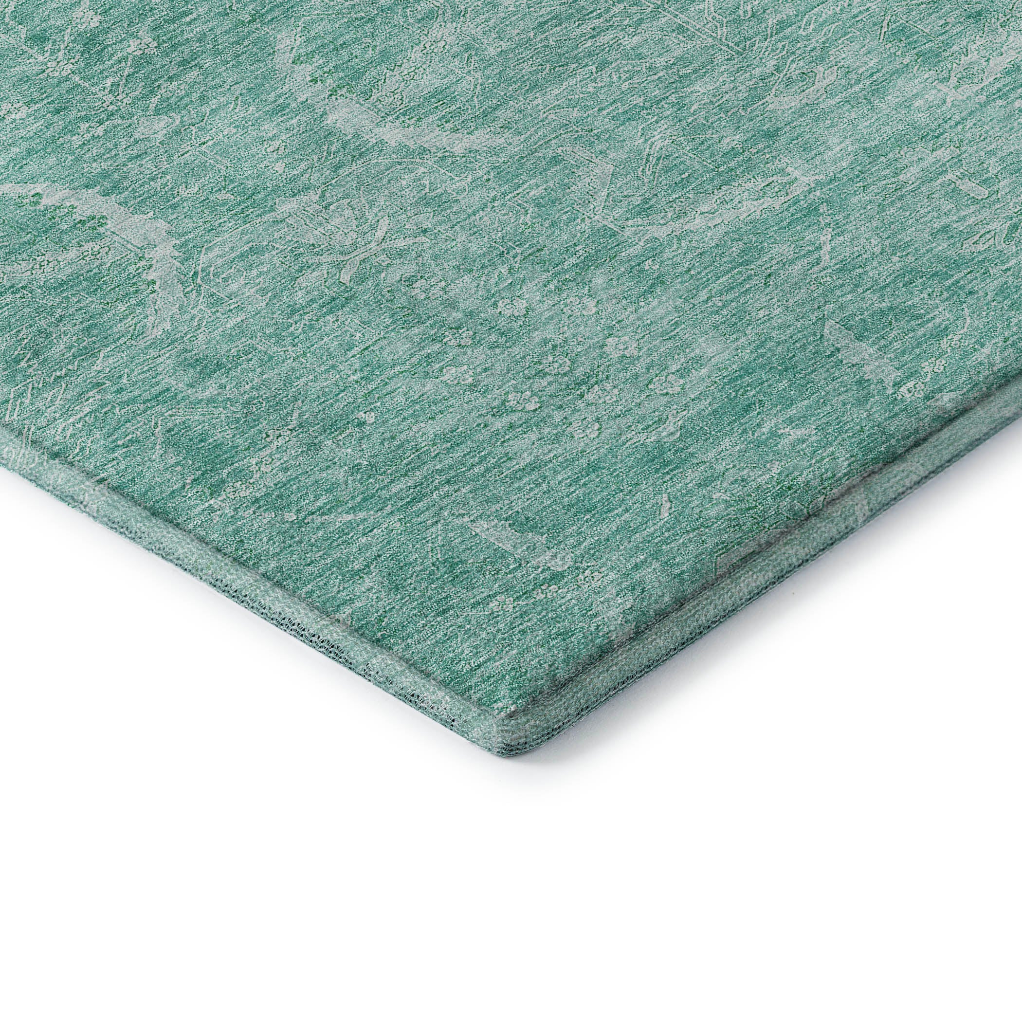 Seoul Machine Washable Transitional Aqua Teal Rug 1'8" x 2'6" #shape_Rectangle