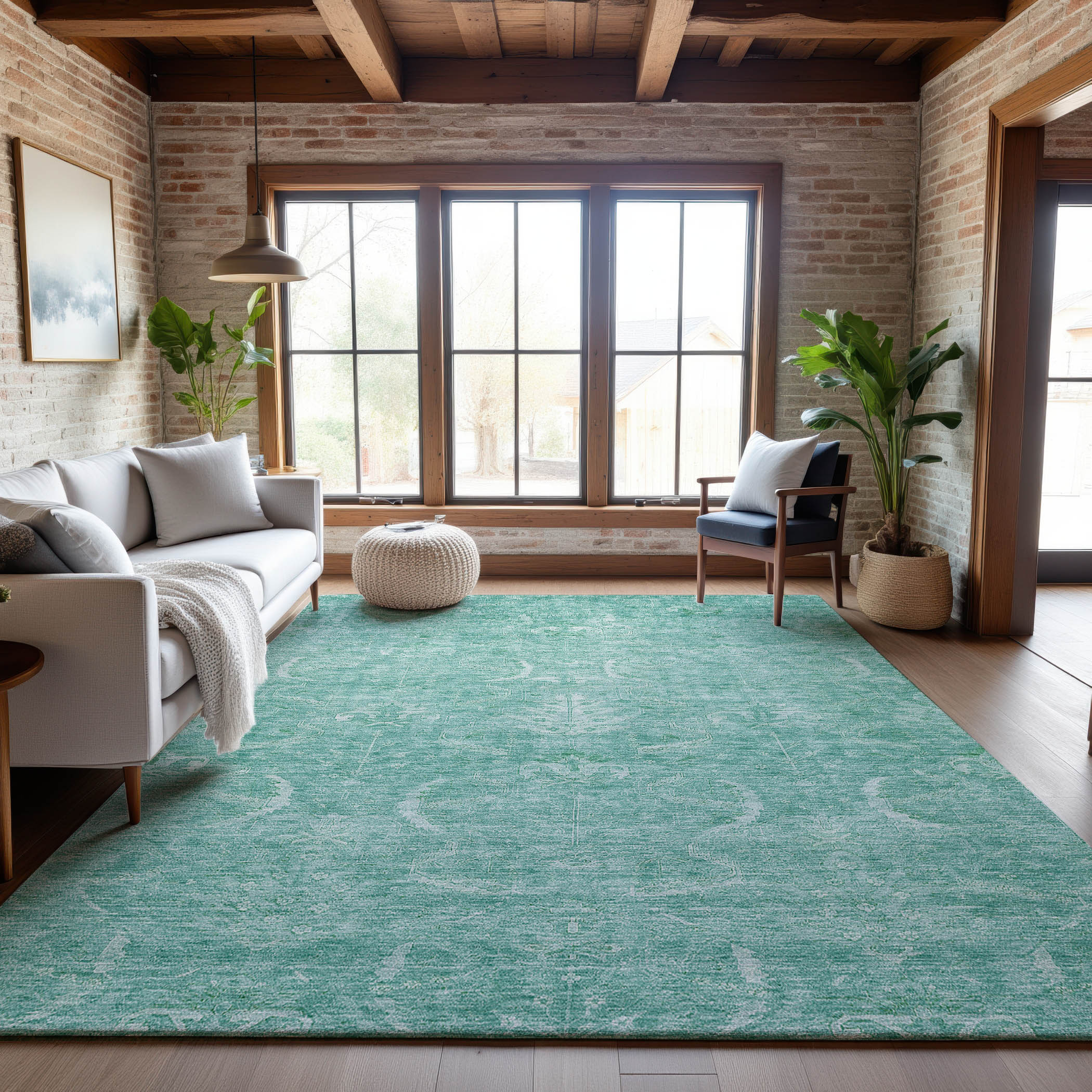 Seoul Machine Washable Transitional Aqua Teal Rug 2'6" x 3'10" #shape_Rectangle