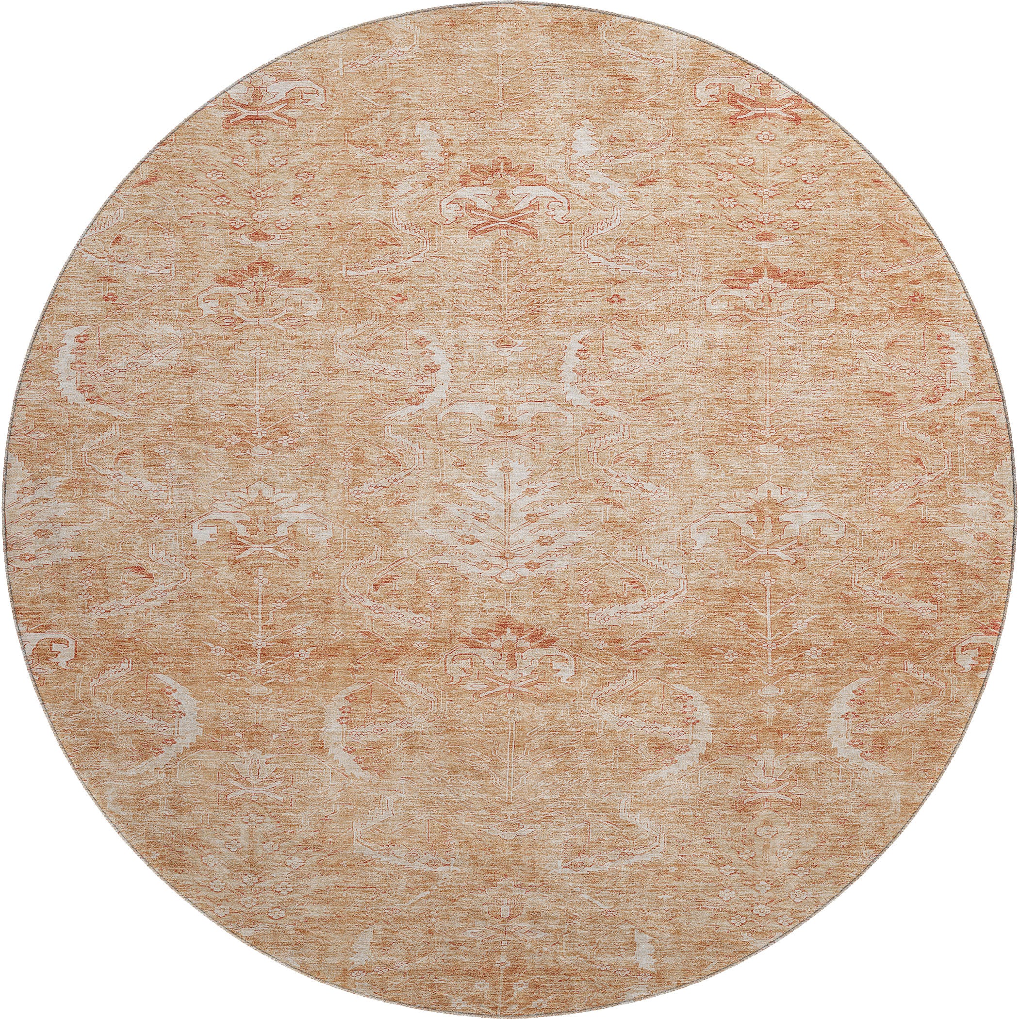 Seoul Machine Washable Transitional Salmon Orange Rug 8' x 8' #shape_Round