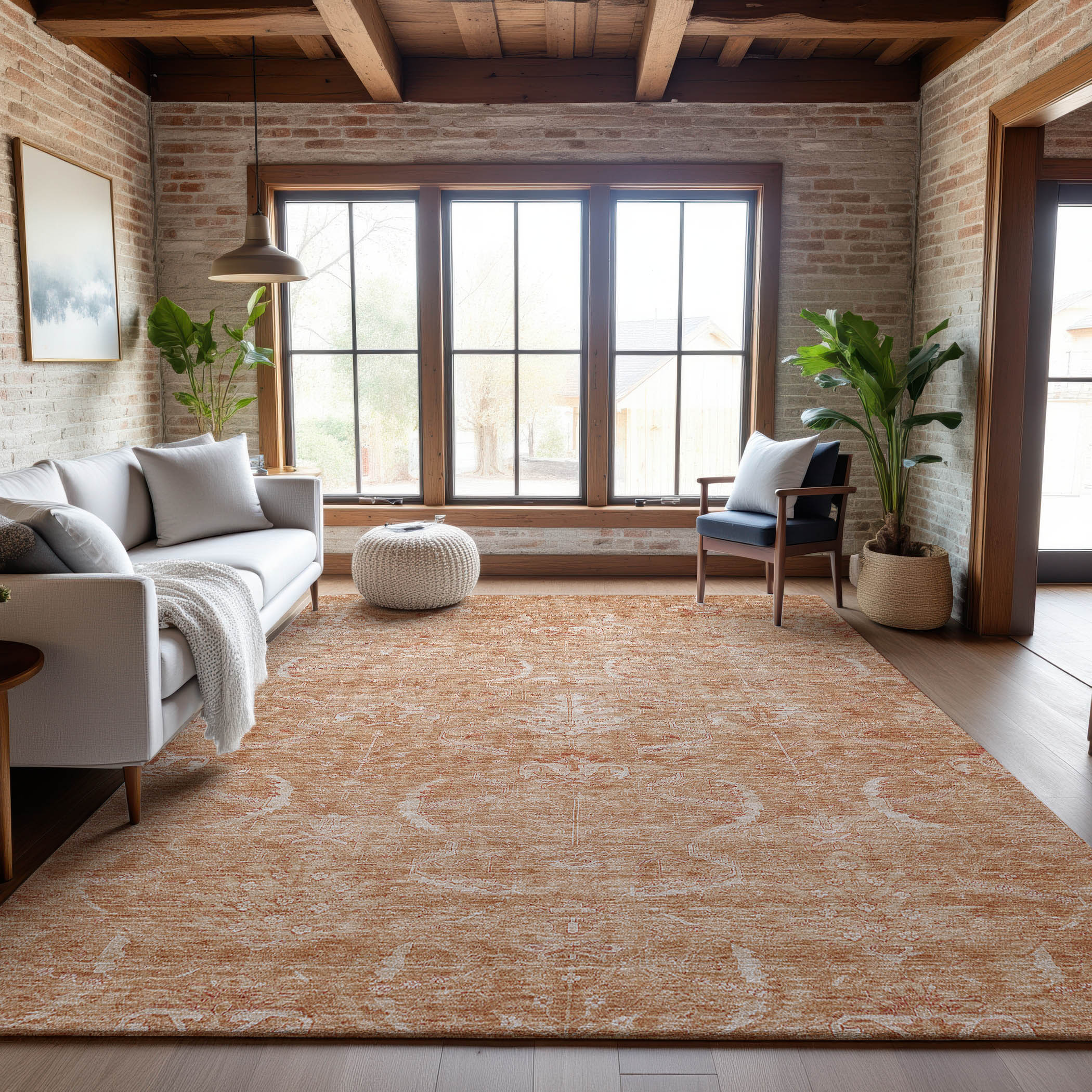 Seoul Machine Washable Transitional Salmon Orange Rug 2'6" x 3'10" #shape_Rectangle