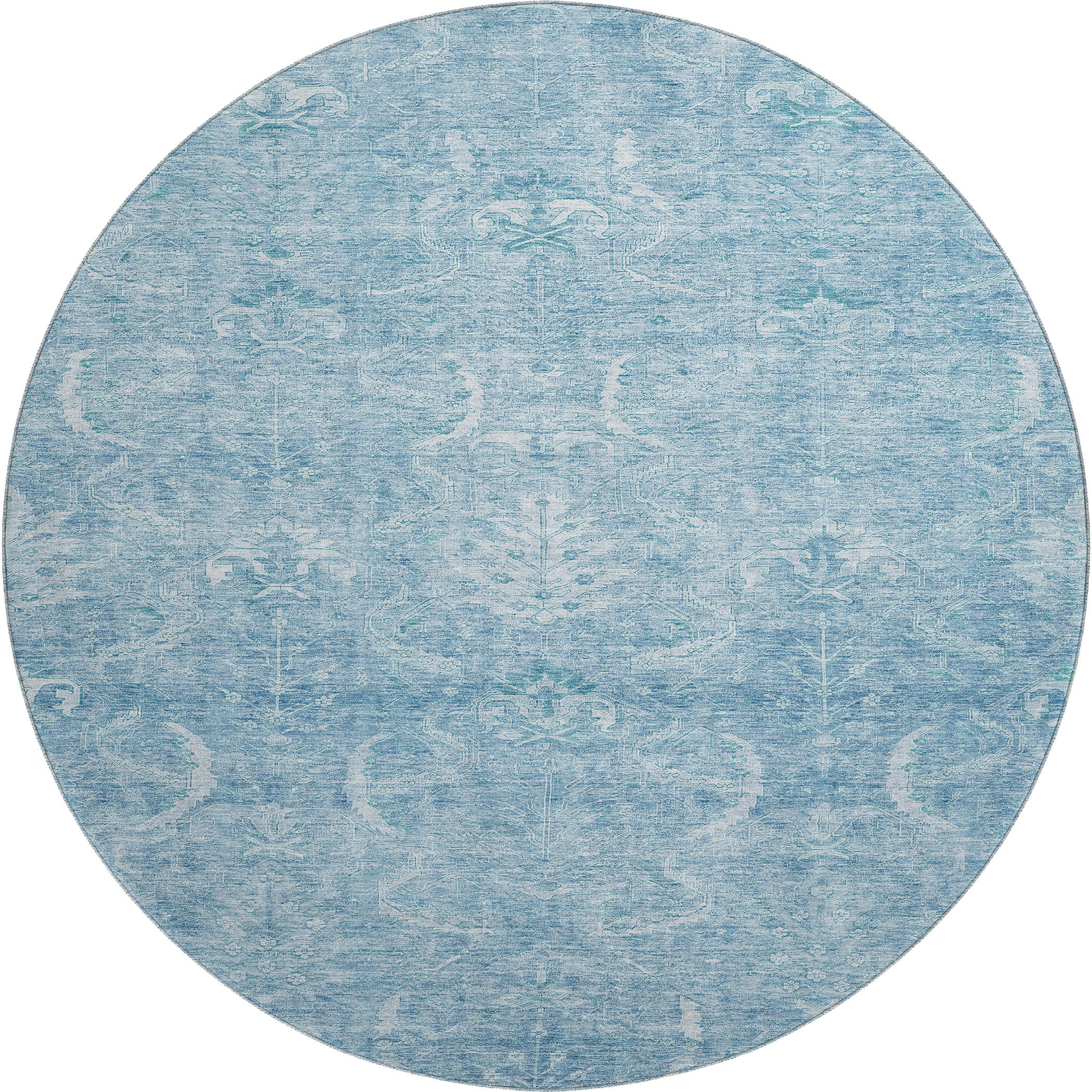 Seoul Machine Washable Transitional Sky Blue Rug 8' x 8' #shape_Round