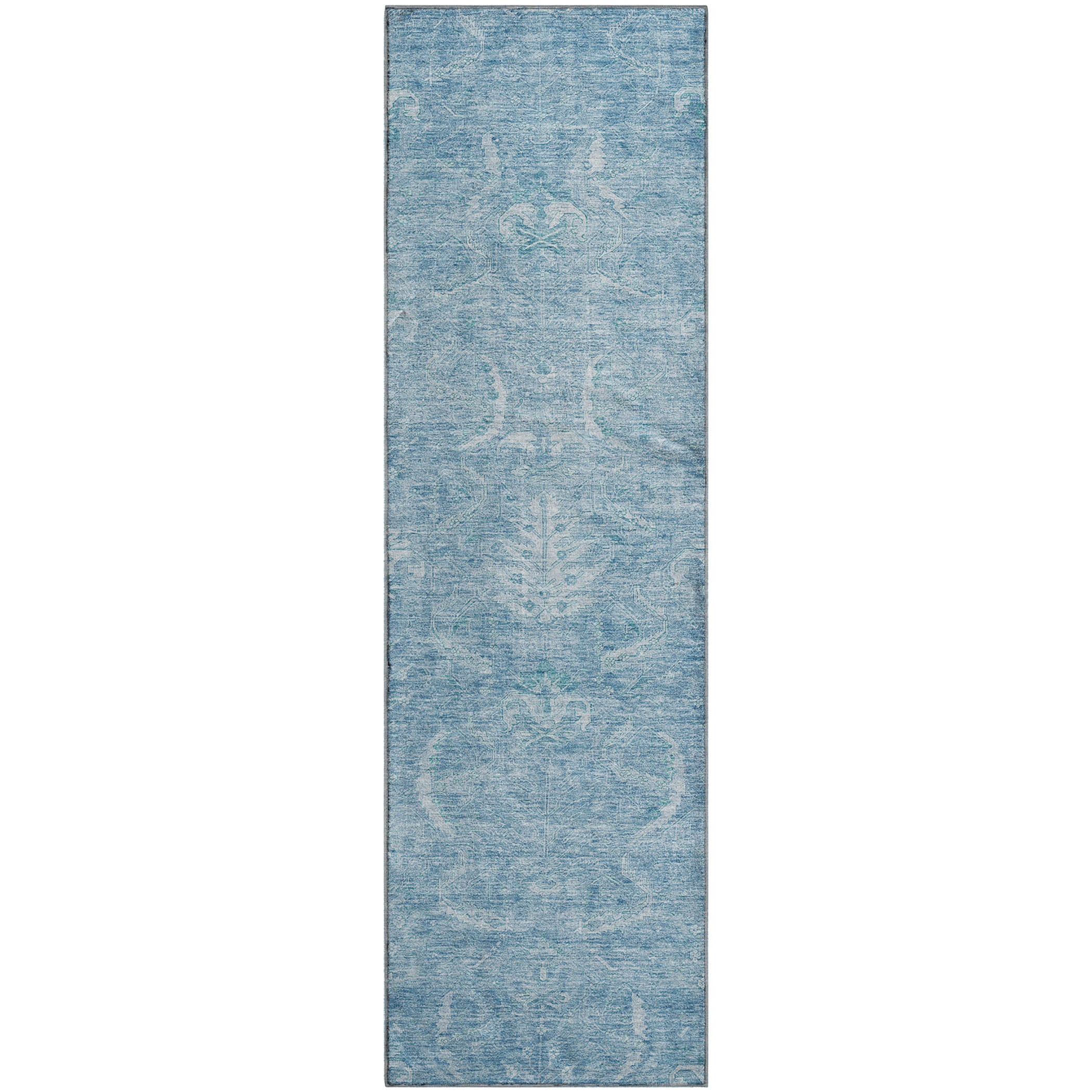 Seoul Machine Washable Transitional Sky Blue Rug 2'3" x 7'6" #shape_Runner