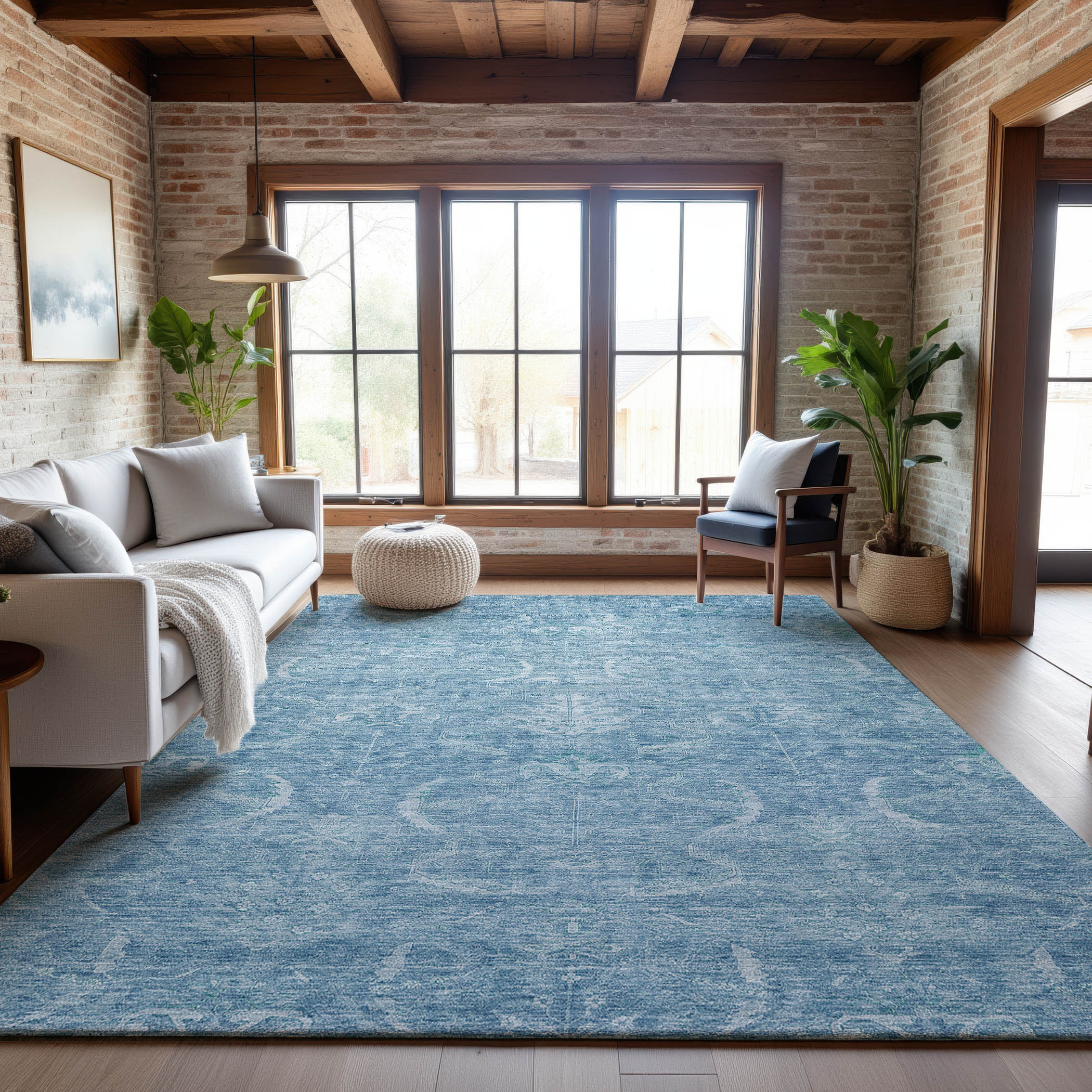 Seoul Machine Washable Transitional Sky Blue Rug 2'6" x 3'10" #shape_Rectangle