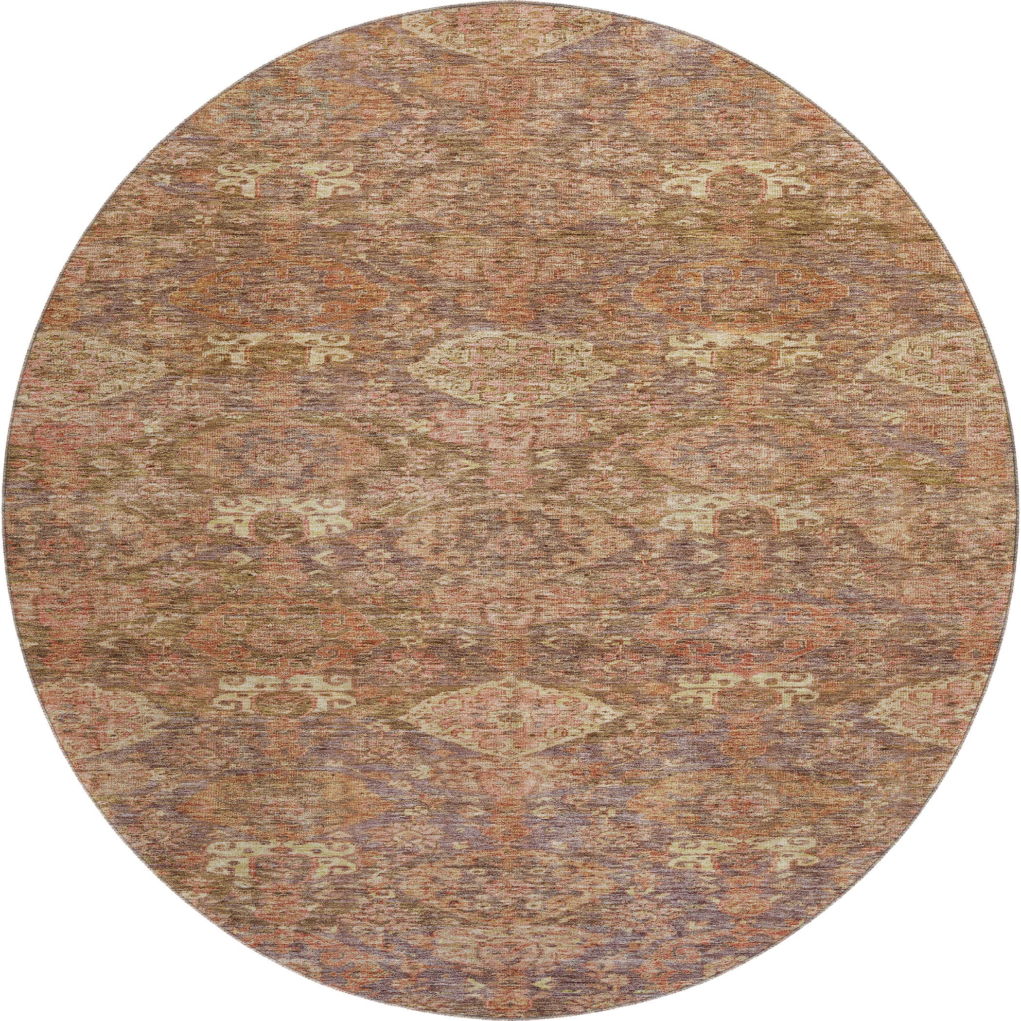 Oslo Machine Washable Transitional Brown Rug 8' x 8' #shape_Round