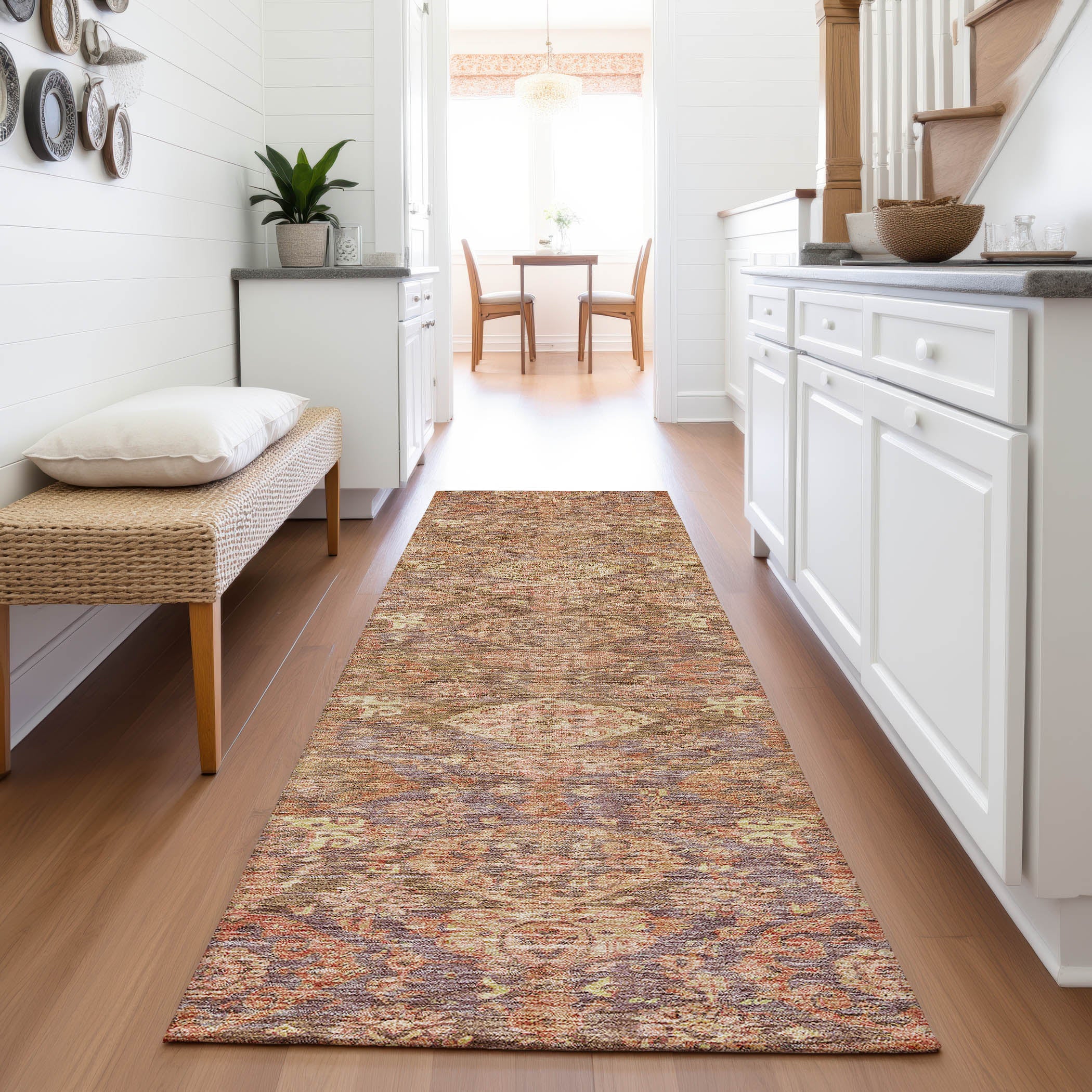 Oslo Machine Washable Transitional Brown Rug 2'3" x 7'6" #shape_Runner