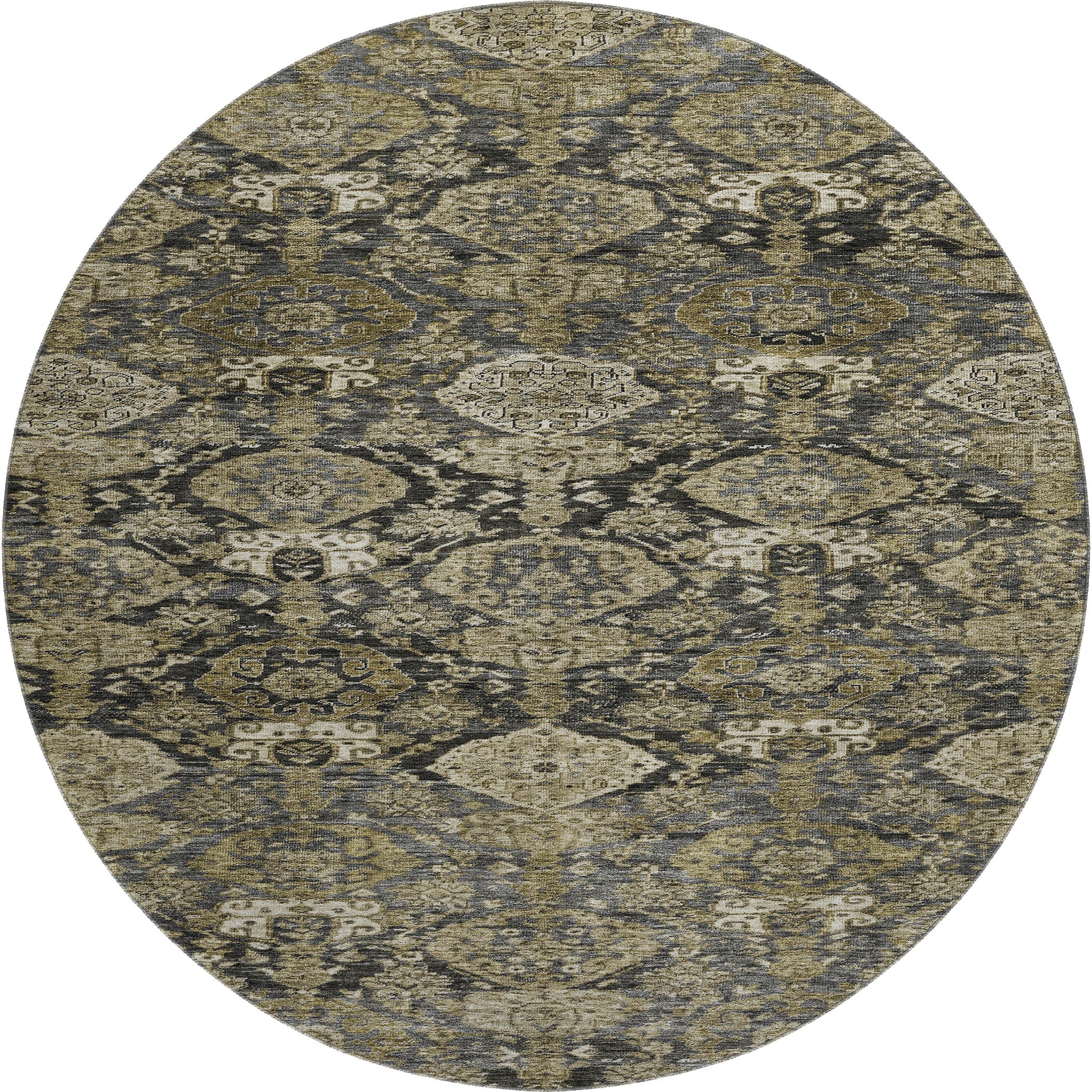 Oslo Machine Washable Transitional Charcoal Gray Rug 8' x 8' #shape_Round
