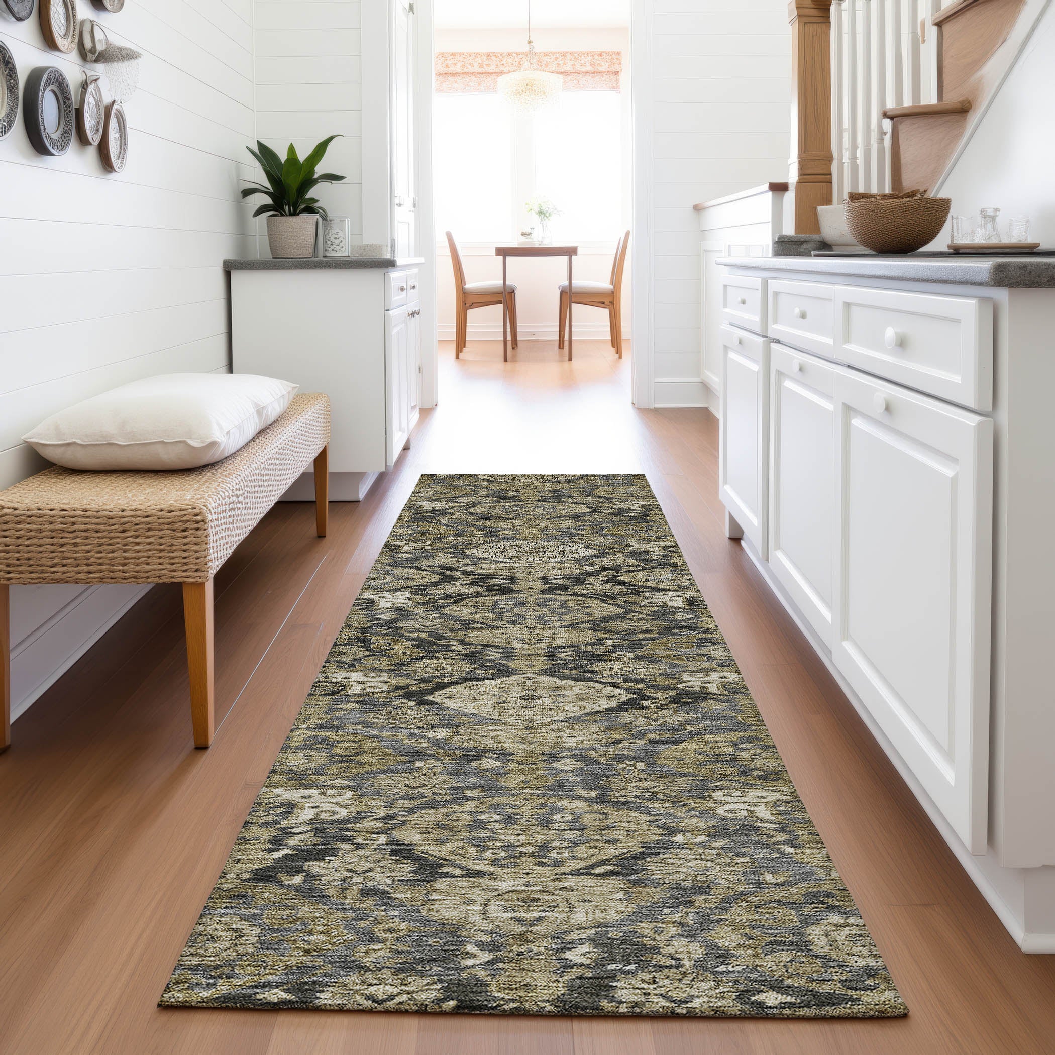 Oslo Machine Washable Transitional Charcoal Gray Rug 2'3" x 7'6" #shape_Runner