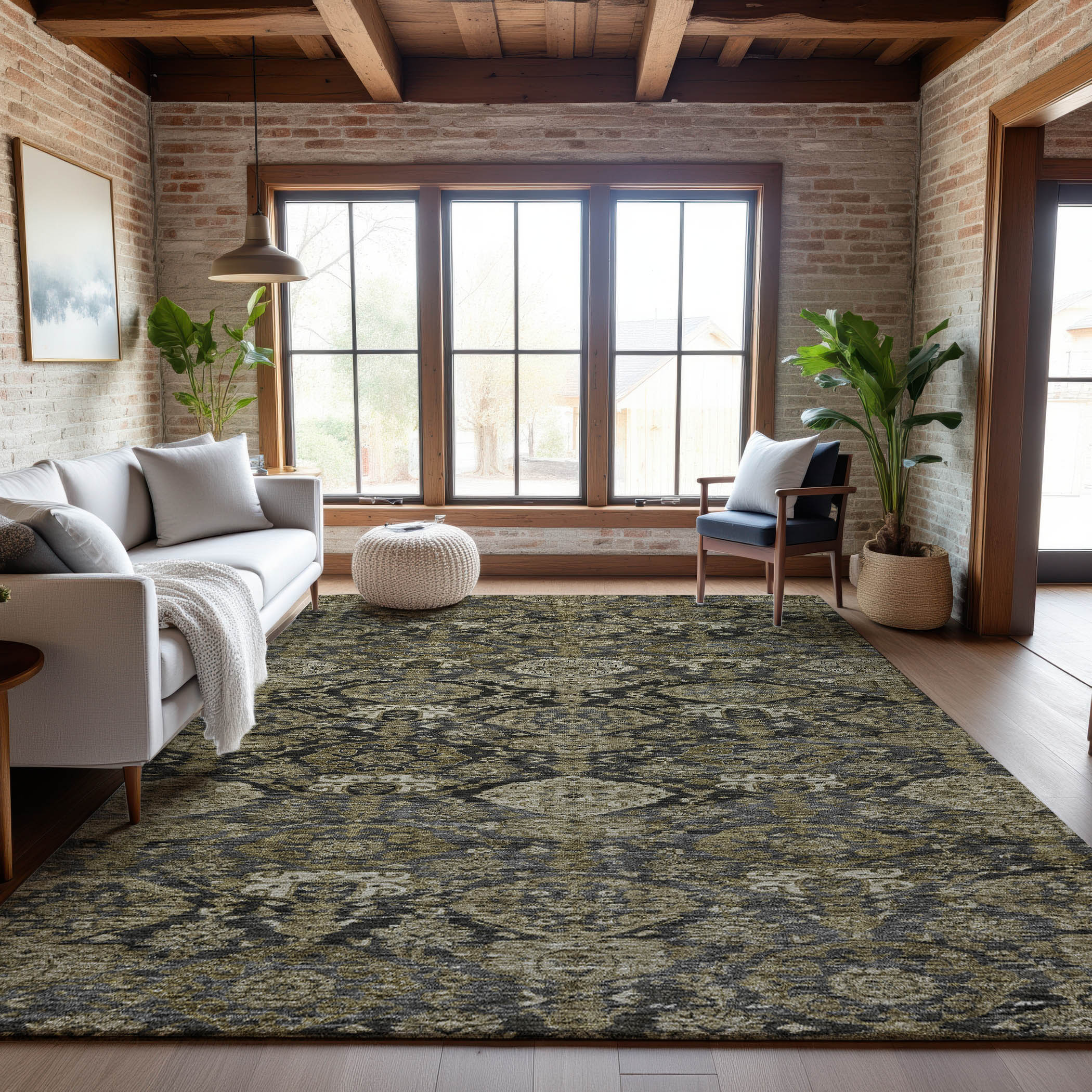 Oslo Machine Washable Transitional Charcoal Gray Rug 2'6" x 3'10" #shape_Rectangle