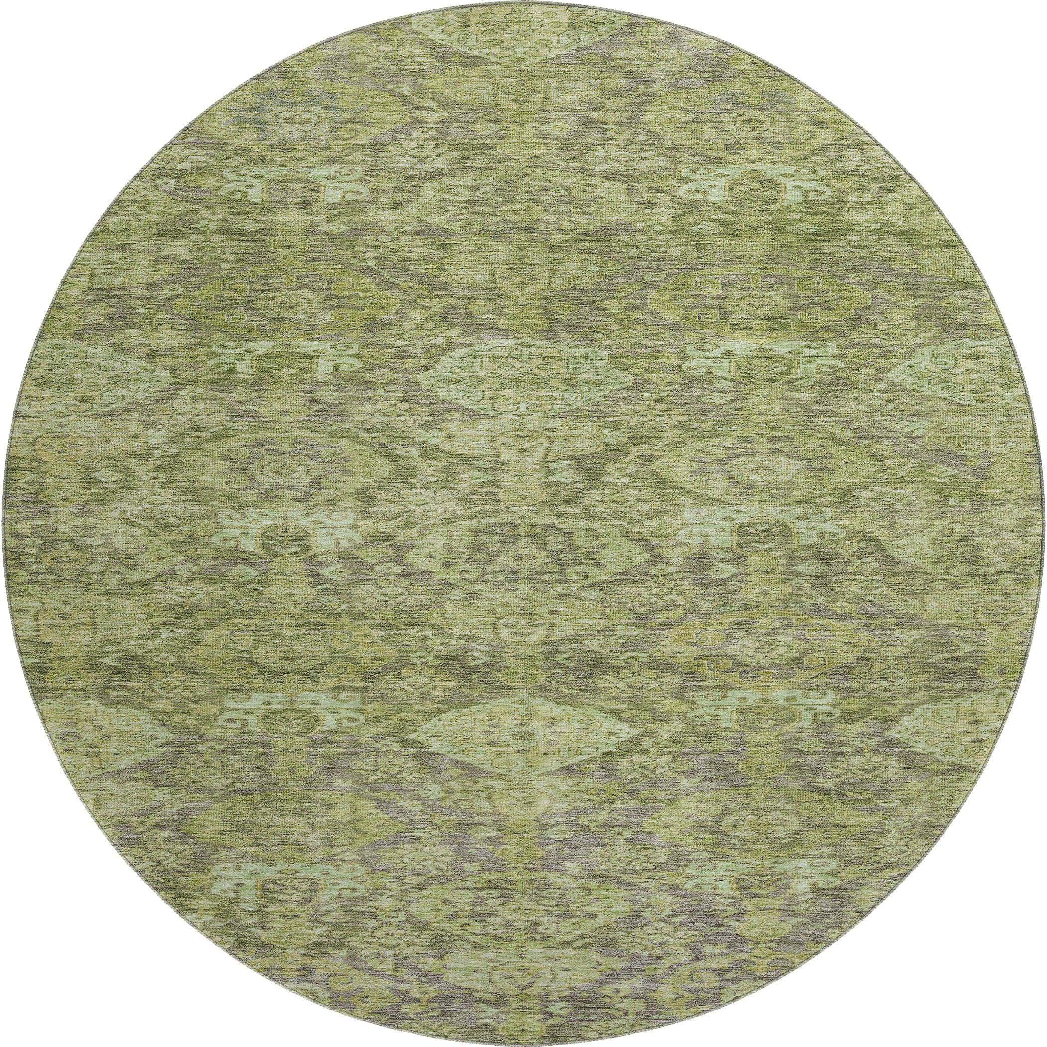 Oslo Machine Washable Transitional Green Rug 8' x 8' #shape_Round