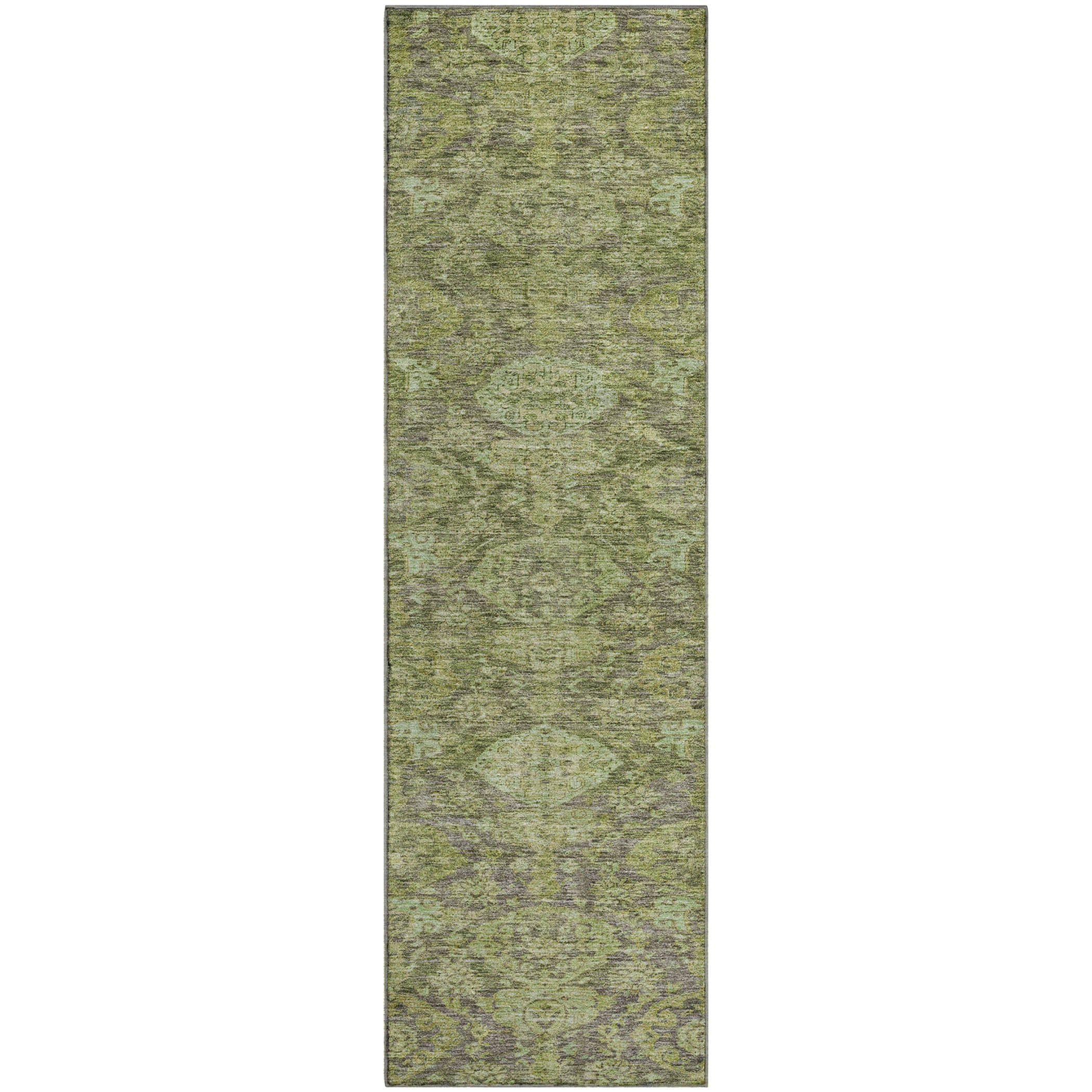 Oslo Machine Washable Transitional Green Rug 2'3" x 7'6" #shape_Runner